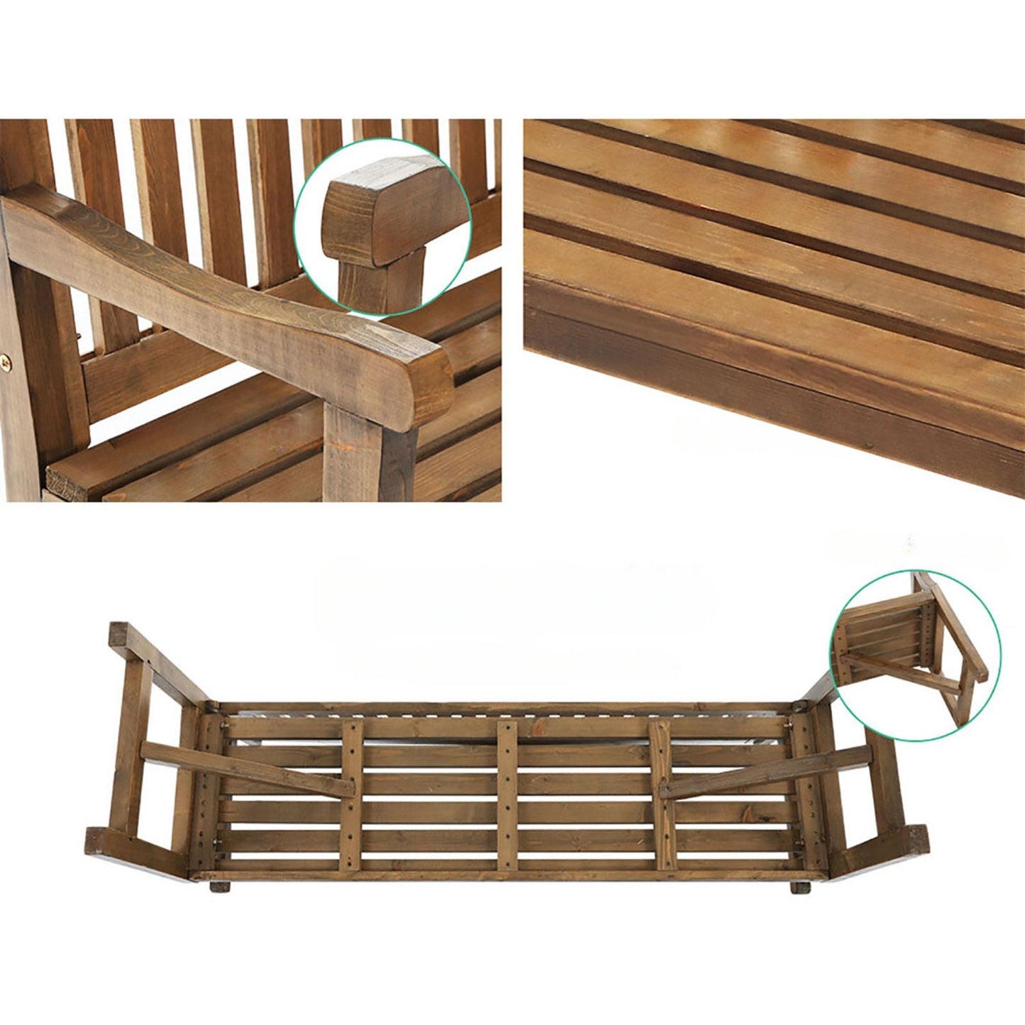 Wooden Garden Bench Outdoor Furniture Decor Patio 3 Seater - Brown
