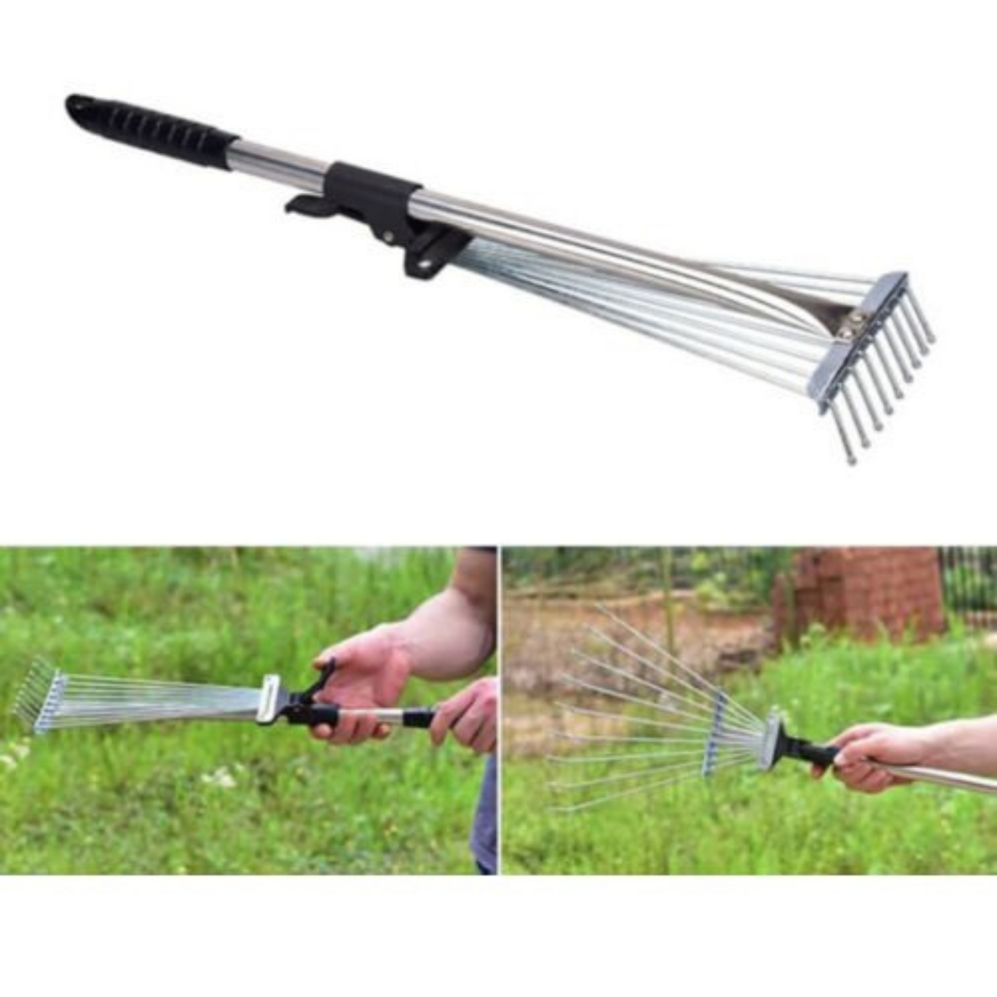 Adjustable Head Garden Lawn Leaf Rake with Telescopic Handle