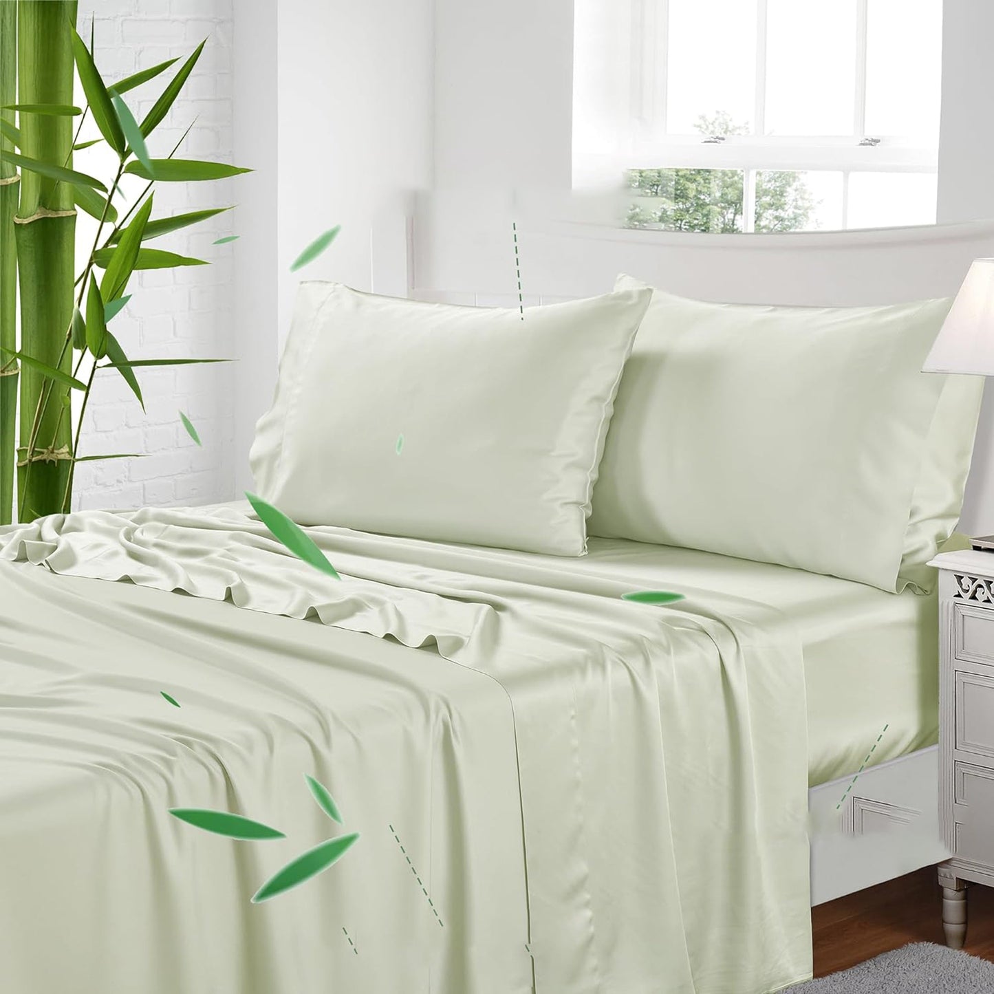 100% Bamboo Luxuriously Breathable and Silky Soft Bed Sheet Set - Sage Green