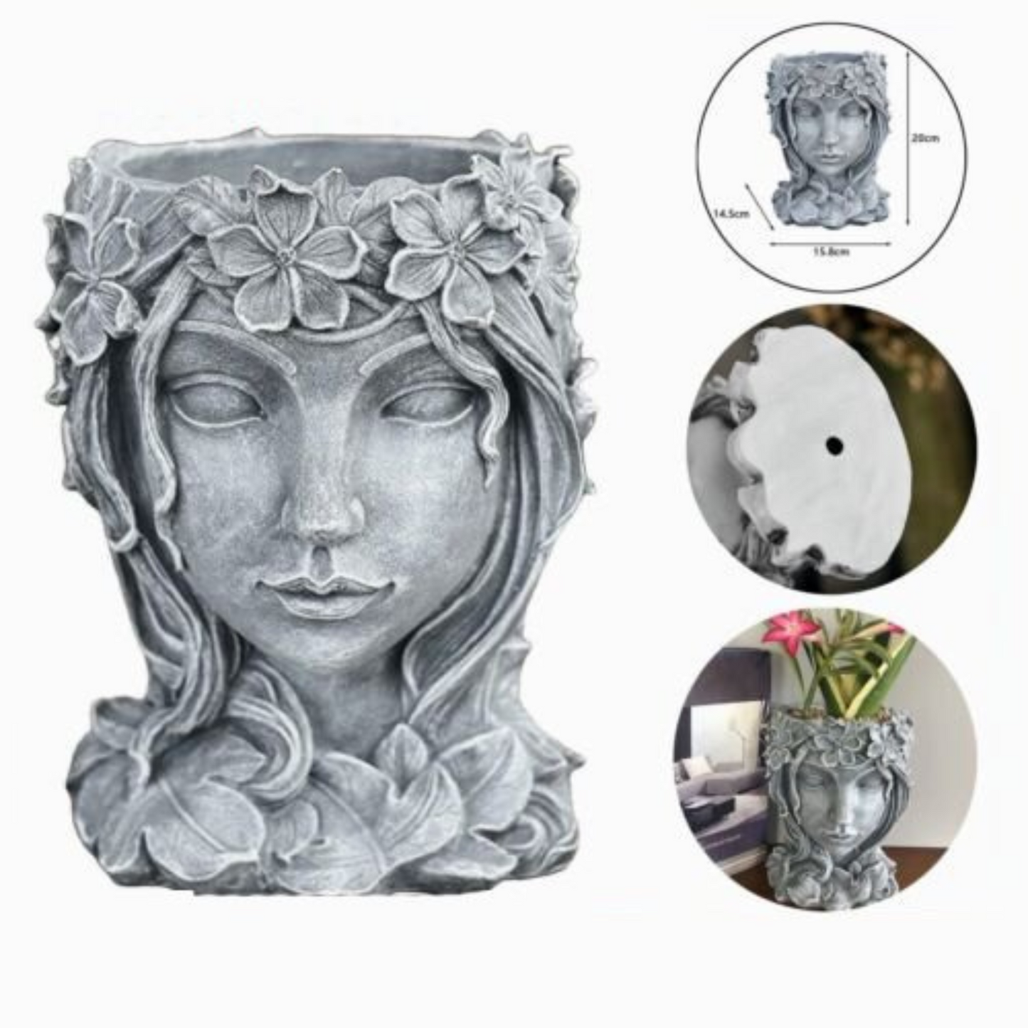 Resin Succulents Plant Pot Goddess Head Design Home Office Lady Face Planter