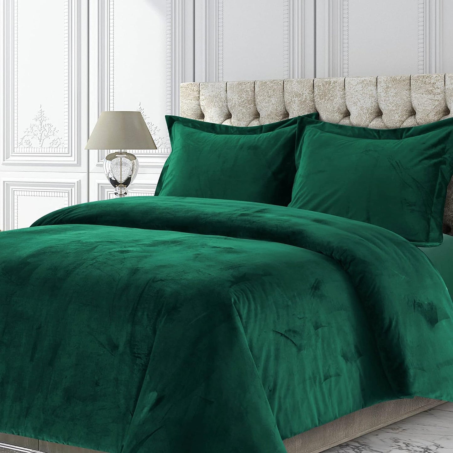 Venice Velvet Oversized Solid Duvet Cover Set - Emerald Green