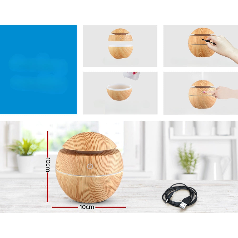 Aromatherapy Diffuser Aroma Essential Oils Air Humidifier LED Light 130ml