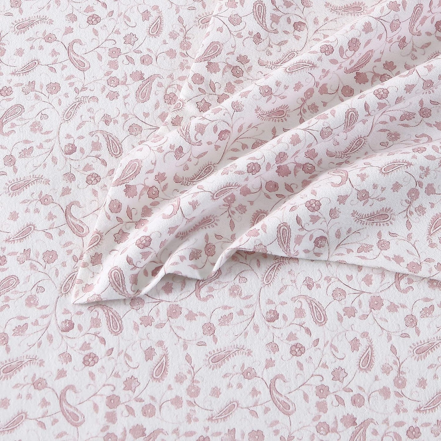 Soft Brushed Cotton Flannel Bedding Sheet Set - Paisley Prance Pink