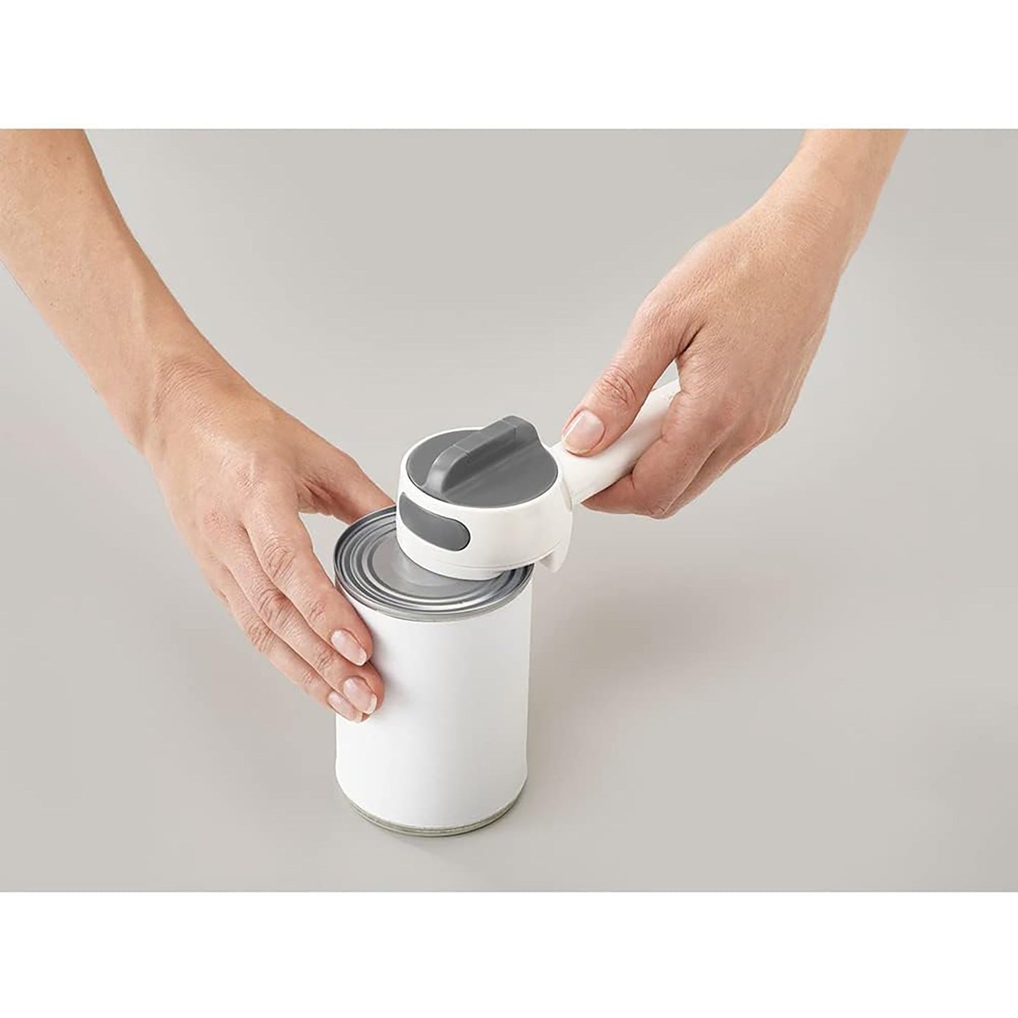 Easy Twist Can Opener with Stainless Steel Blade - White and Grey