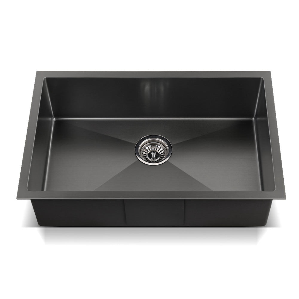 70cm x 45cm Stainless Steel Kitchen Sink Under/Top/Flush Mount Black