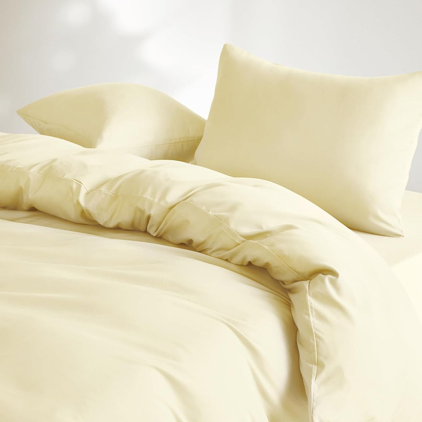 1000TC Ultra Soft Microfiber Duvet Doona Cover Bedding Quilt Cover Set - Yellow Cream