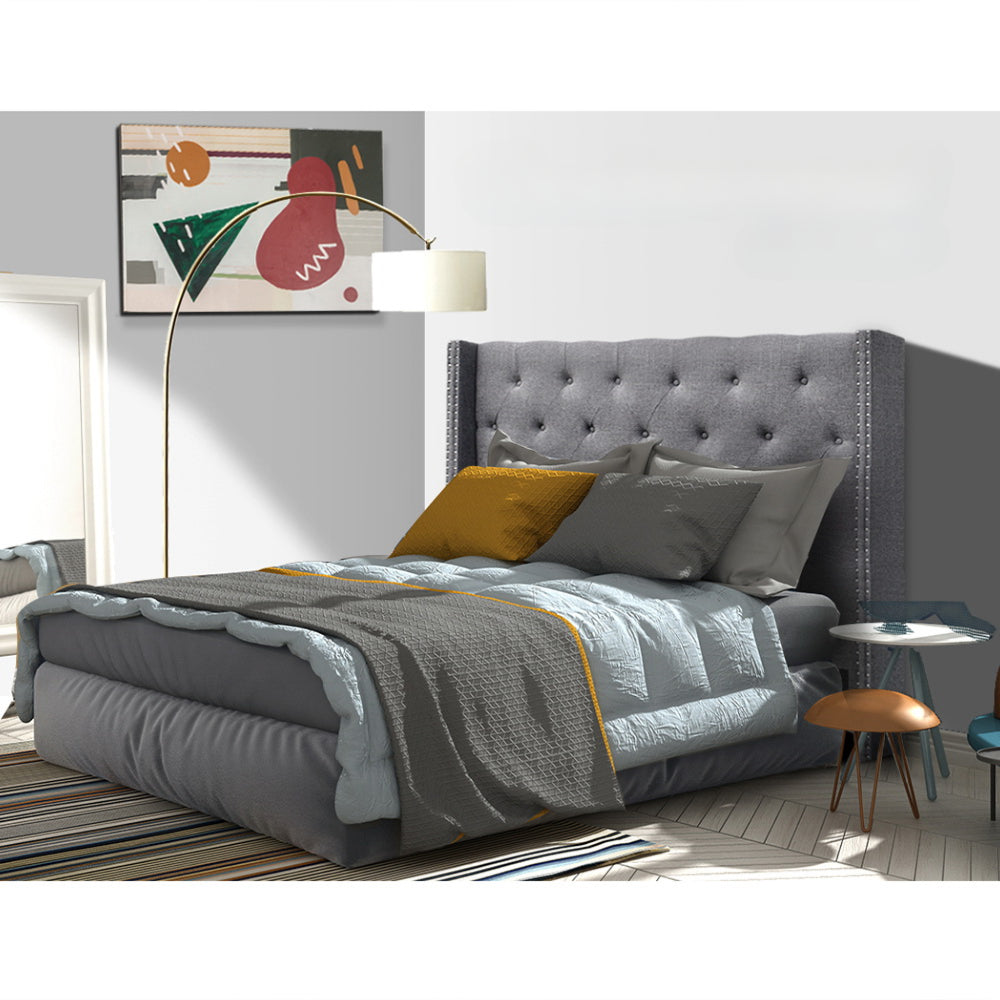 Bed Head Headboard King Size Bedhead Fabric Frame Base Grey