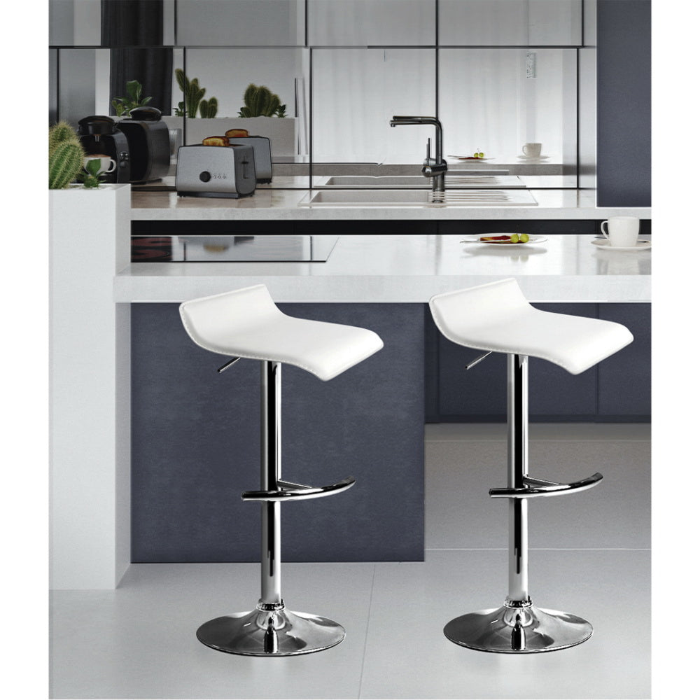 Set of 4 PU Leather Wave Style Bar Stools - White