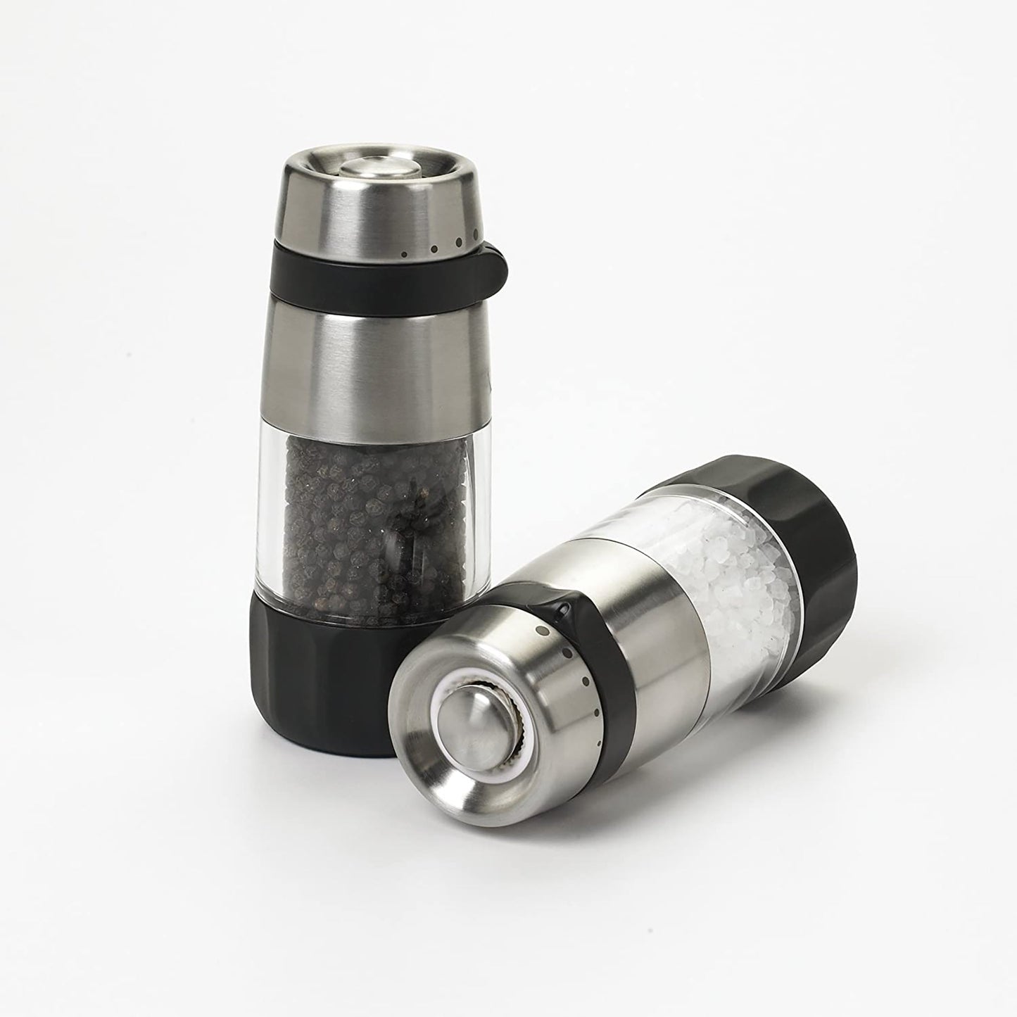 Stainless Steel Mess Free Salt and Pepper Grinder Set - Black and Silver