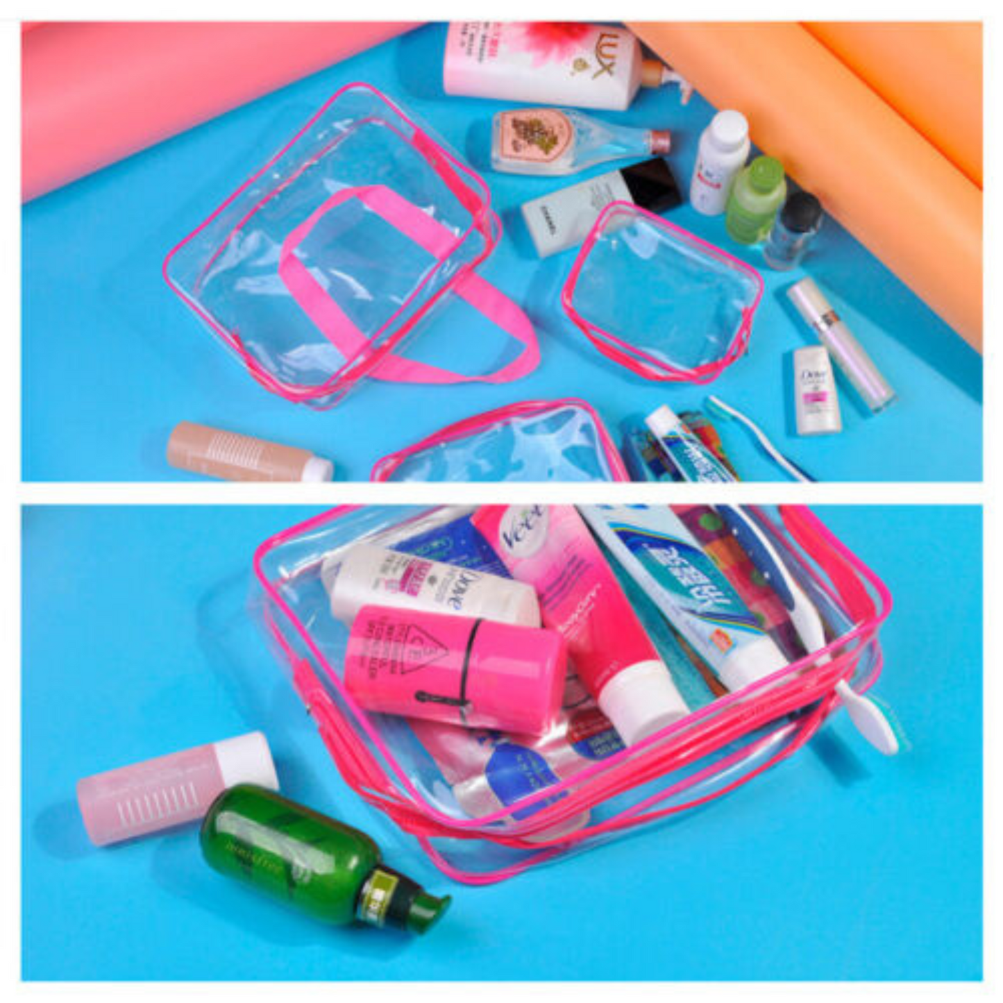 Set of 3 Clear PVC Cosmetic Makeup Toiletry Organizer Travel Wash Bag Holder
