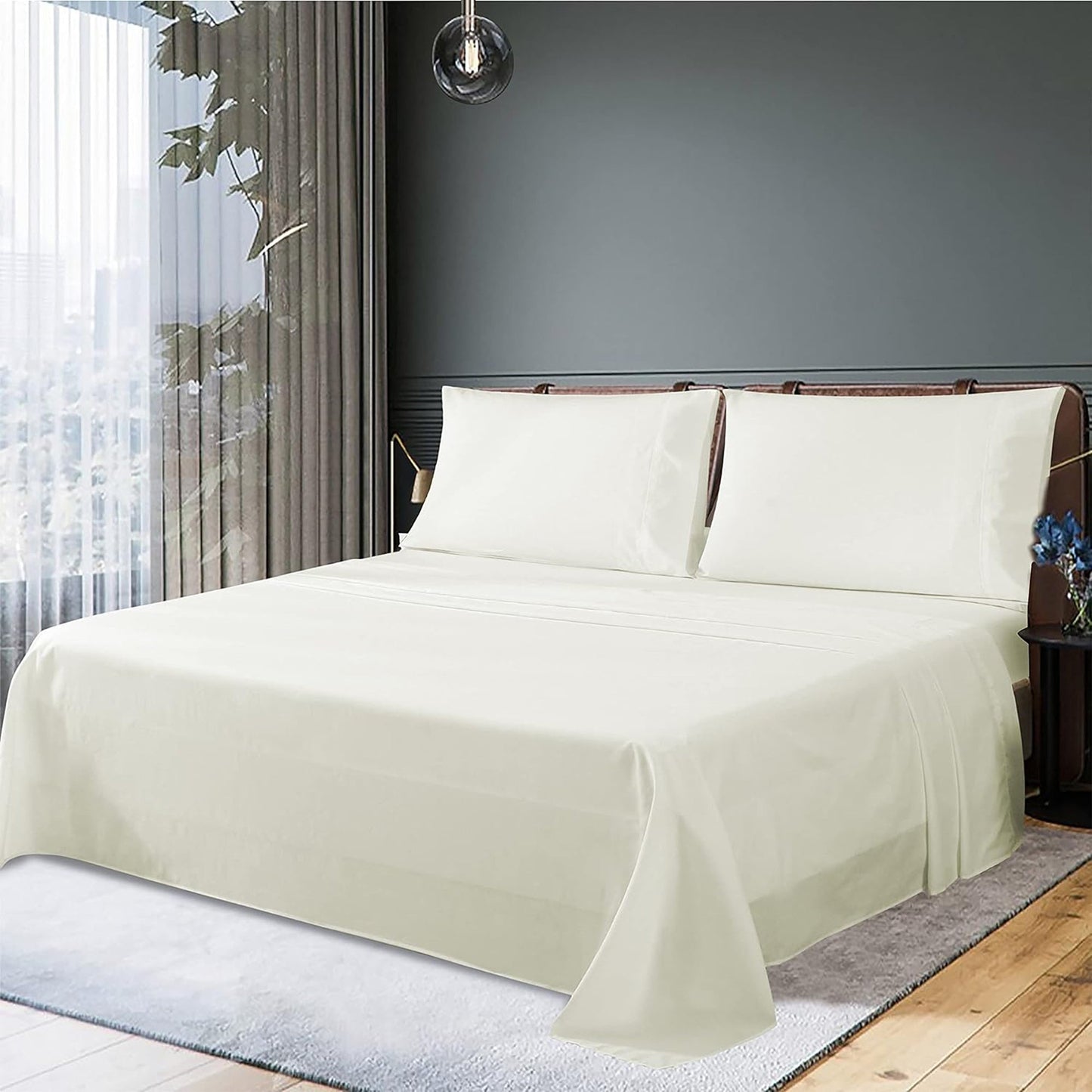 300 Thread Count Sheet Set 50% Cotton 50% Polyester Bed Sheet Set - Cream