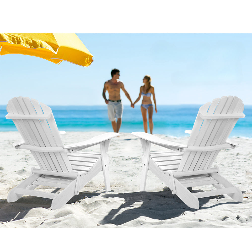 Outdoor Chairs Patio Furniture Beach Adirondack Lounge Set of 2 - White