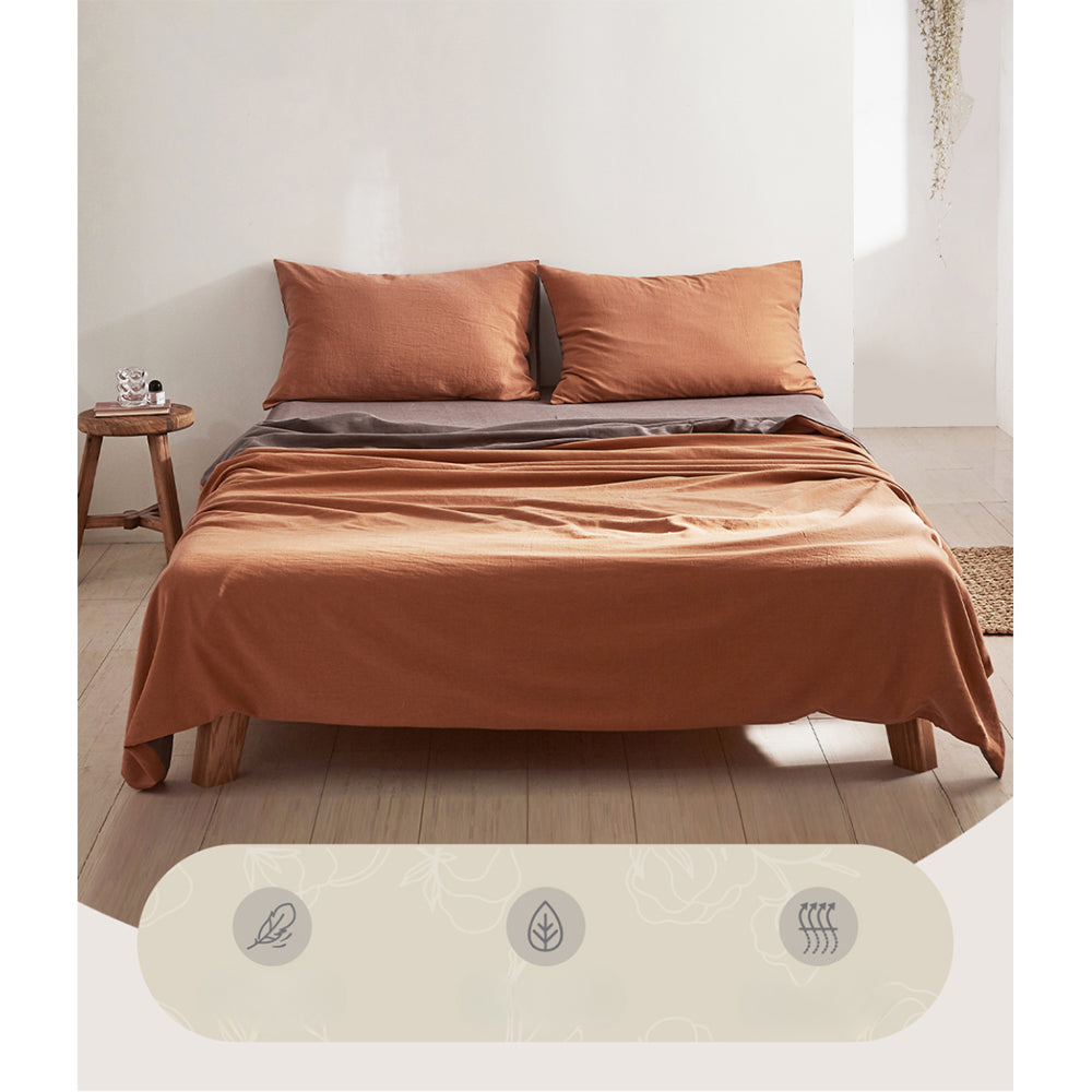 Bed Sheet Set Cotton Sheets Orange Brown Single/Double/Queen/King