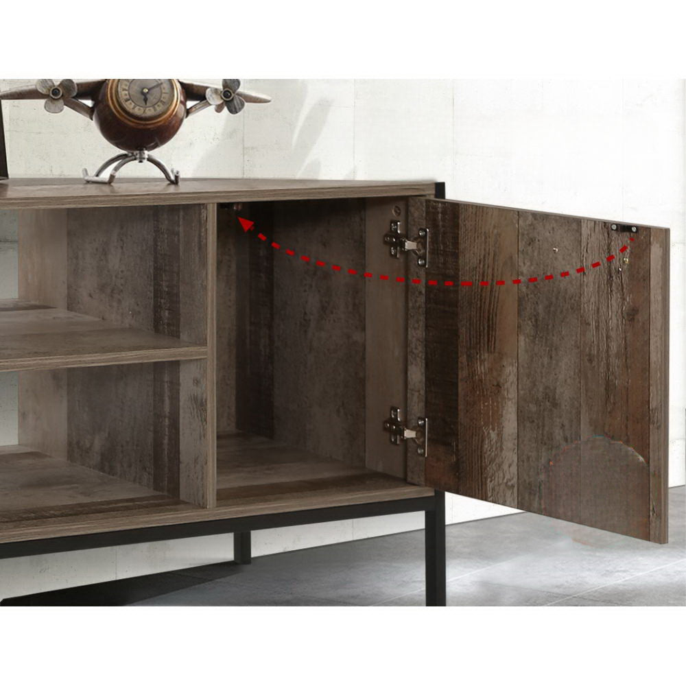 TV Cabinet Entertainment Unit Stand Storage Wood Industrial Rustic 124cm