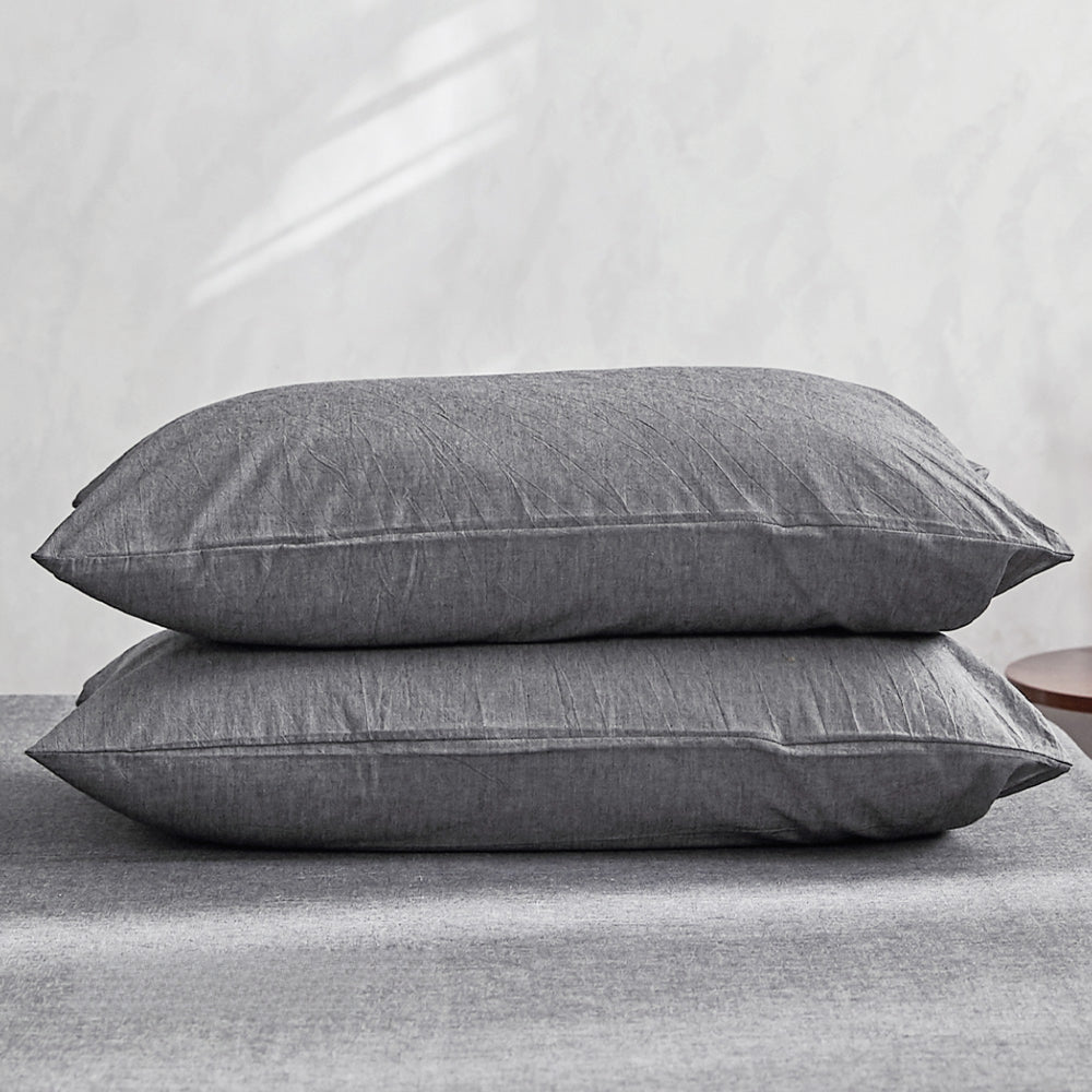 Washed Cotton Bed Sheet Set Black Single/Double/King