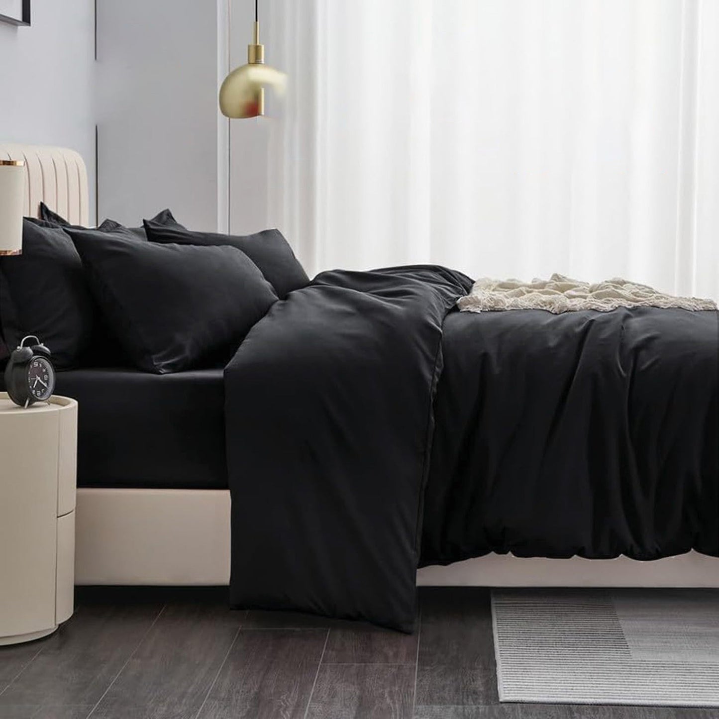 2000TC Ultra Soft Microfiber Zipper Closure Quilt Cover Set - Black