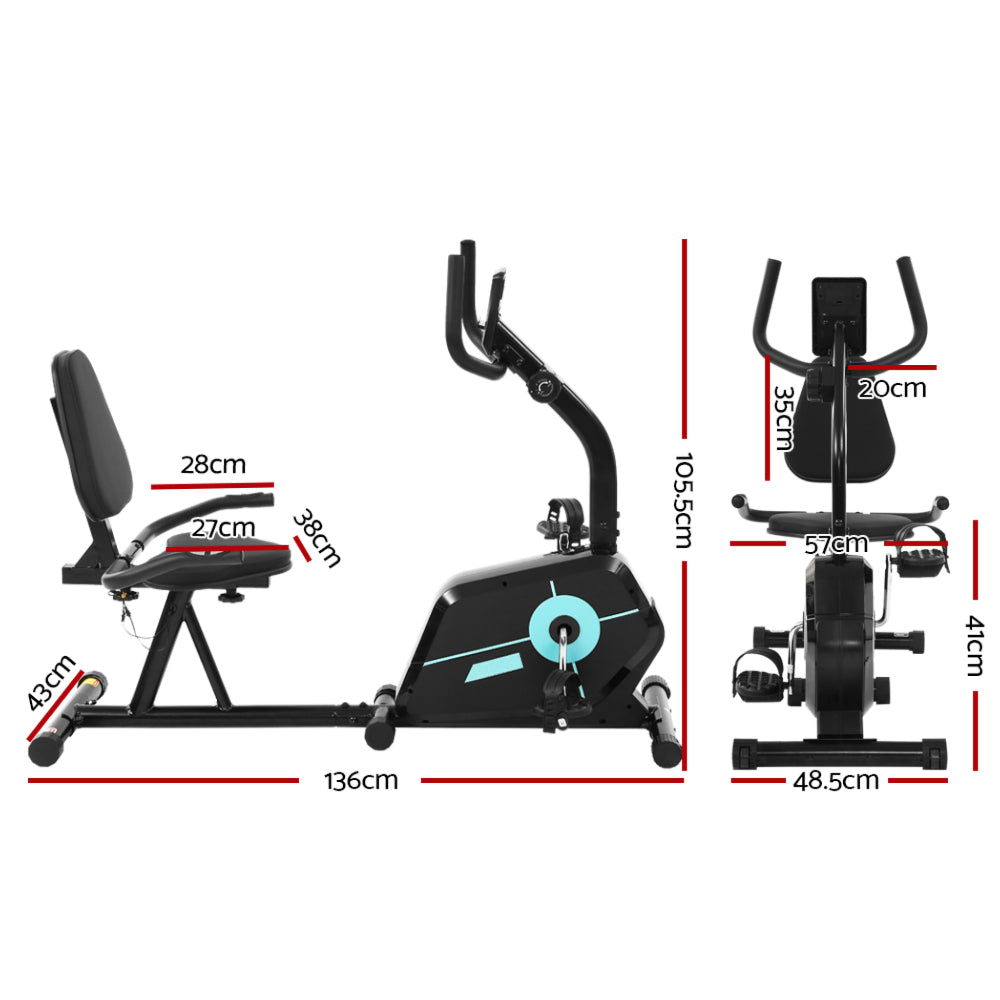 Magnetic Recumbent Exercise Bike Fitness Cycle Trainer Gym Equipment - Max Weight 120kg