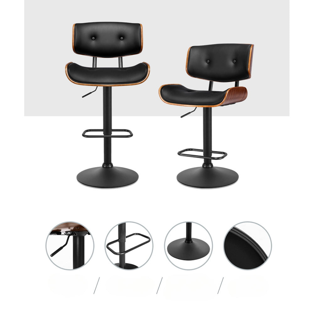Bar Stool Gas Lift Wooden PU Leather - Black and Wood