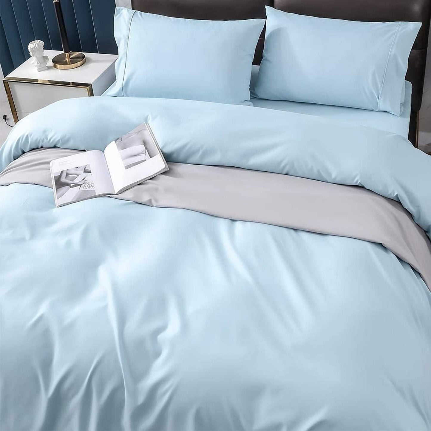 100% Natural Washable Cotton 800TC Soft Breathable Textured Quilt Cover Set - Baby Blue