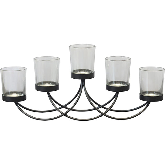 Elegant Metal Votive Candelabra Decorative Candle Centerpiece Candle Holder - Black