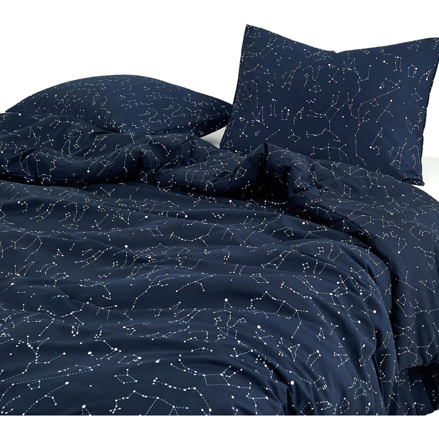 Soft Microfibre White Space Stars Pattern Quilt Cover Set - Navy Blue