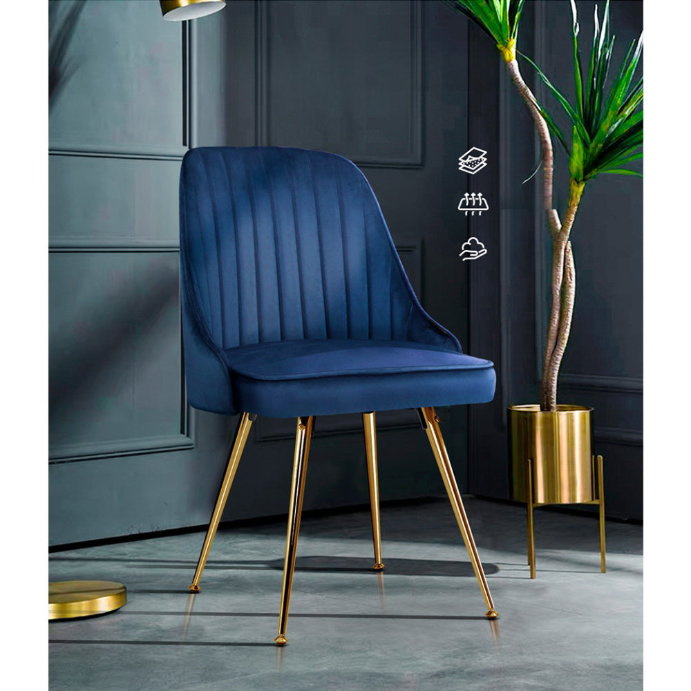 Set of 2 Dining Chairs Retro Chair Cafe Kitchen Modern Metal Legs Velvet Blue