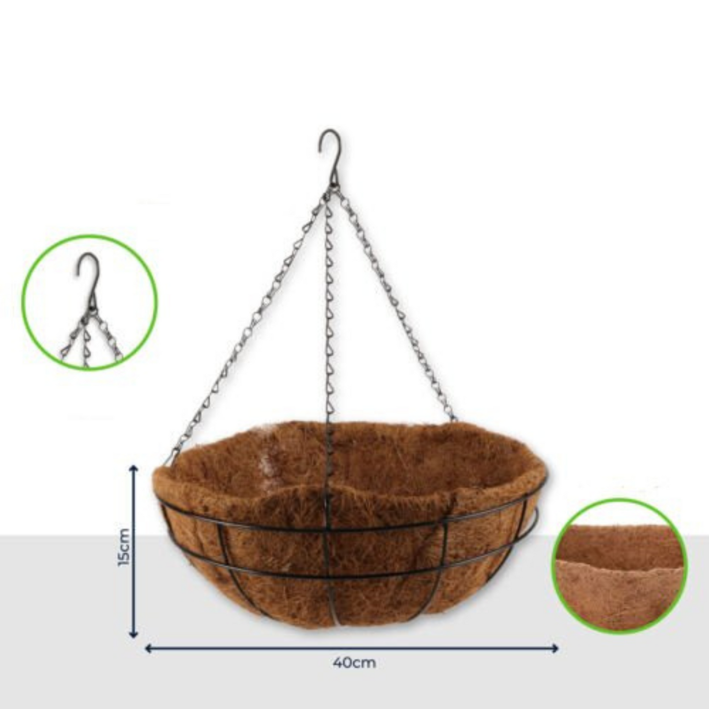 40cm Garden Hanging Planter Basket Coconut Fibre Lining with Strong Chain