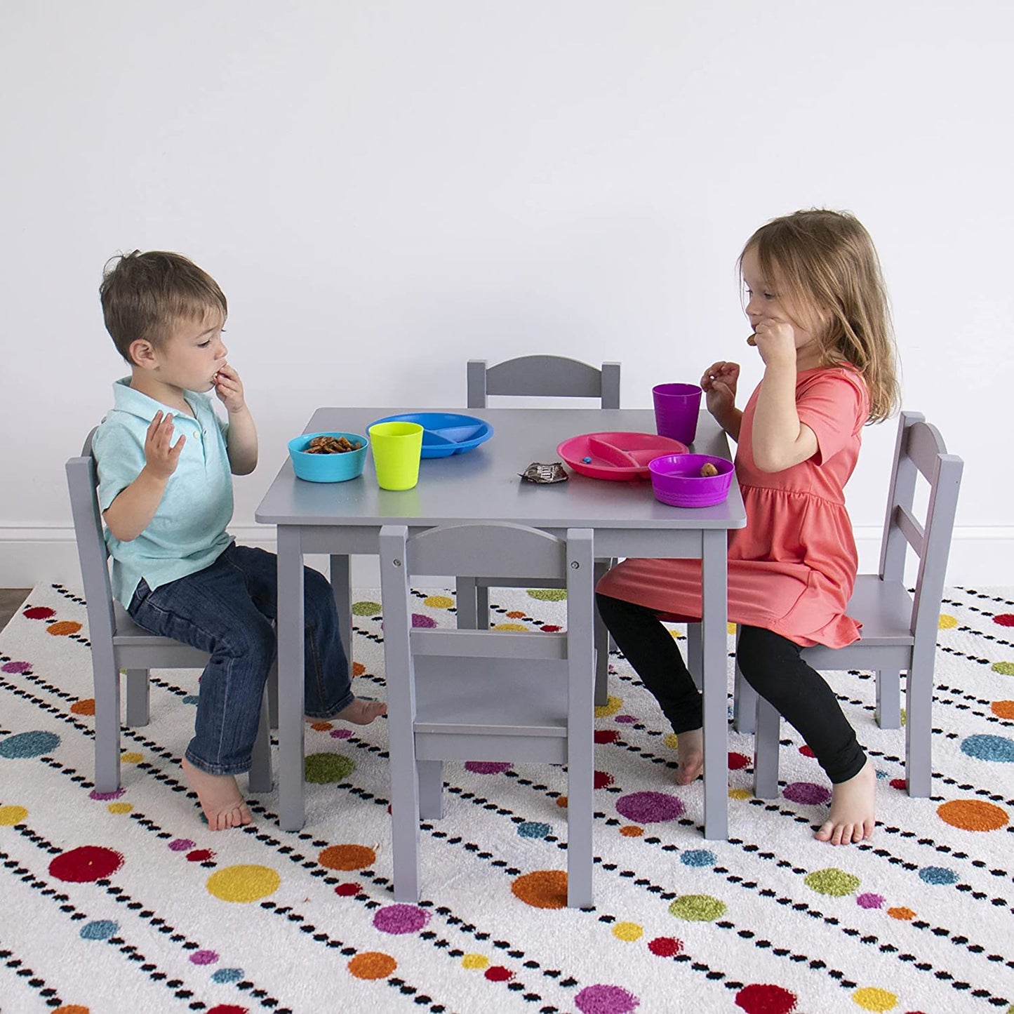 Kids Furniture Wood Table and 4 Chair Set - Grey