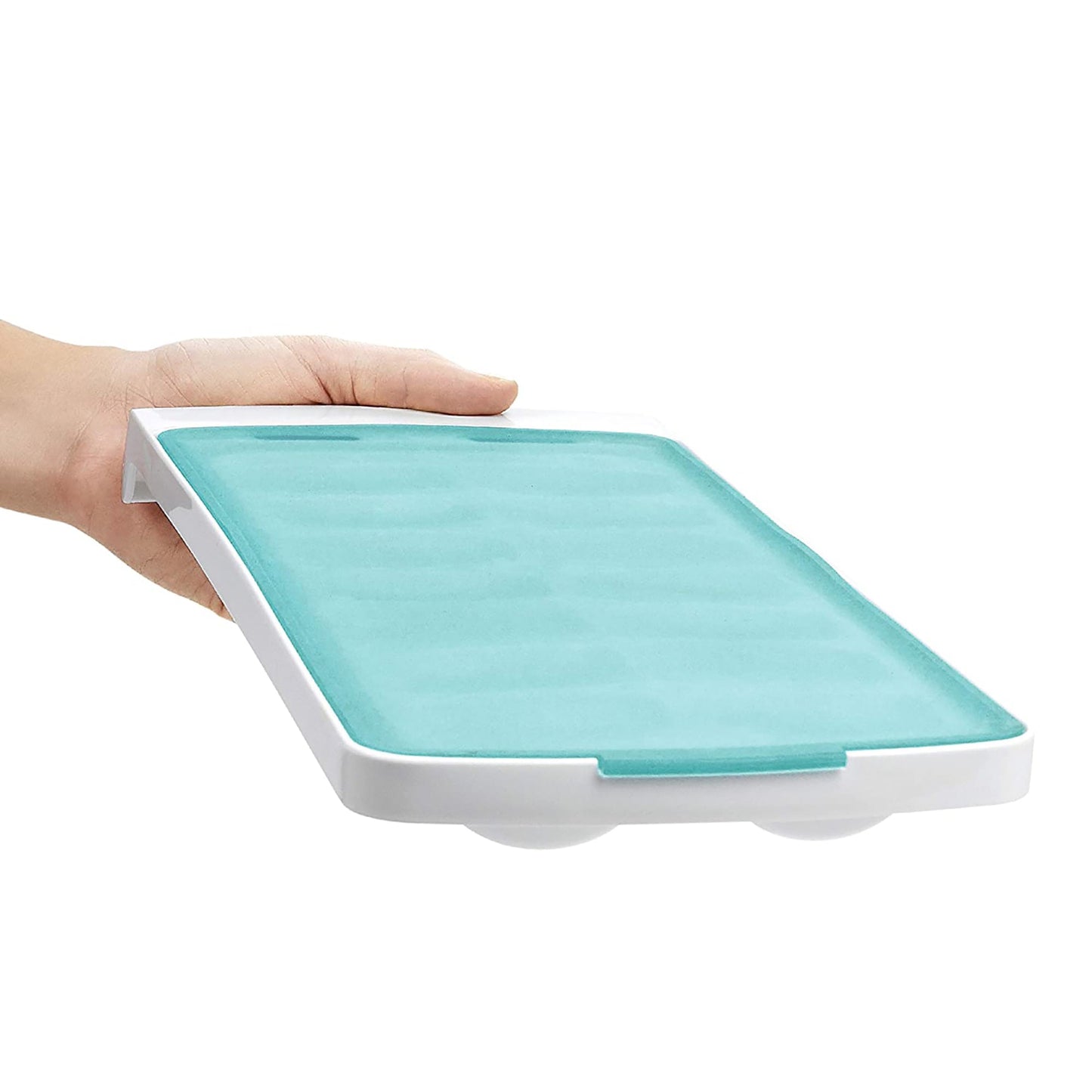 No Spill Plastic Ice Cube Tray with Silicone Secure Seal - White Blue