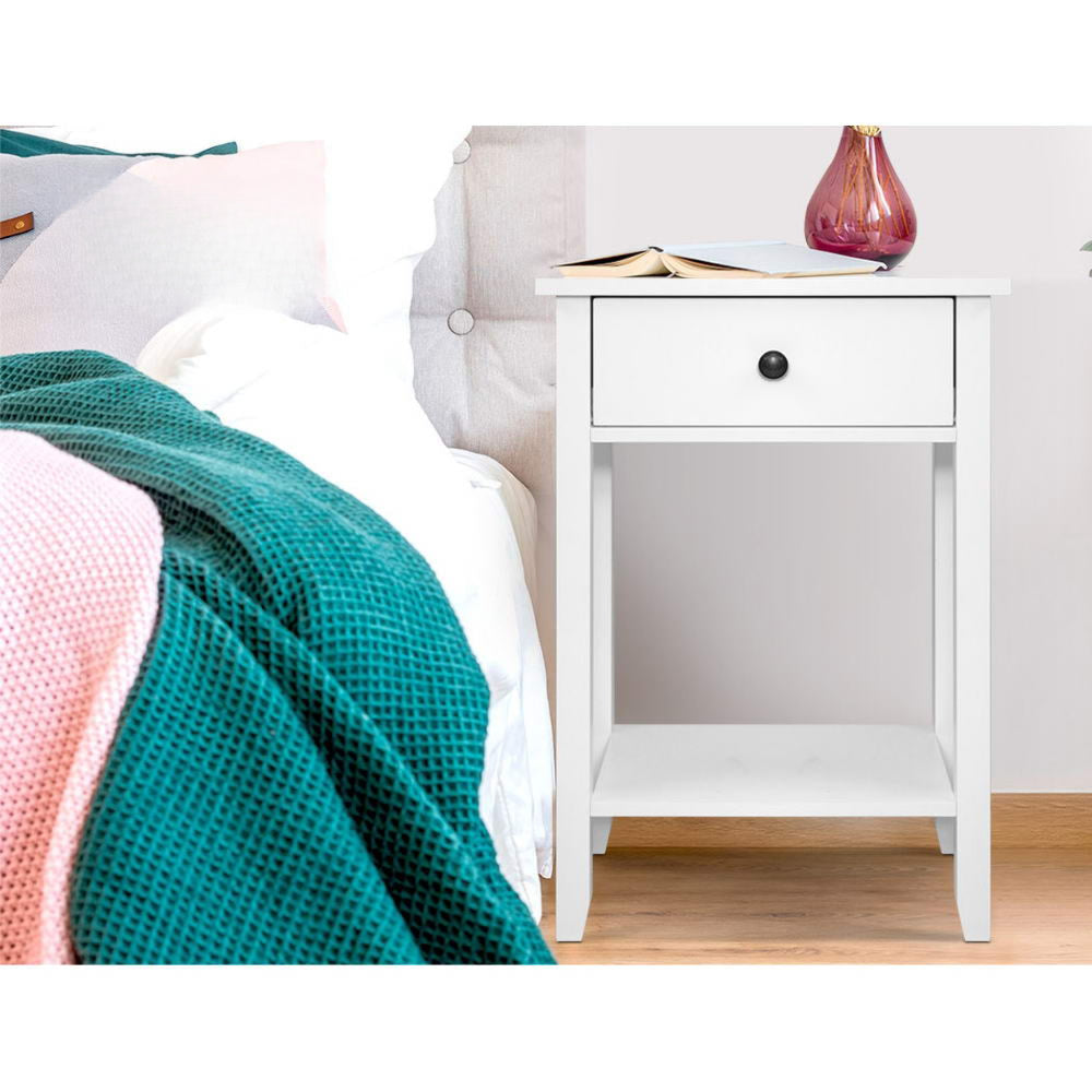 Bedside Tables Drawer Side Table Nightstand White Storage Cabinet White Shelf