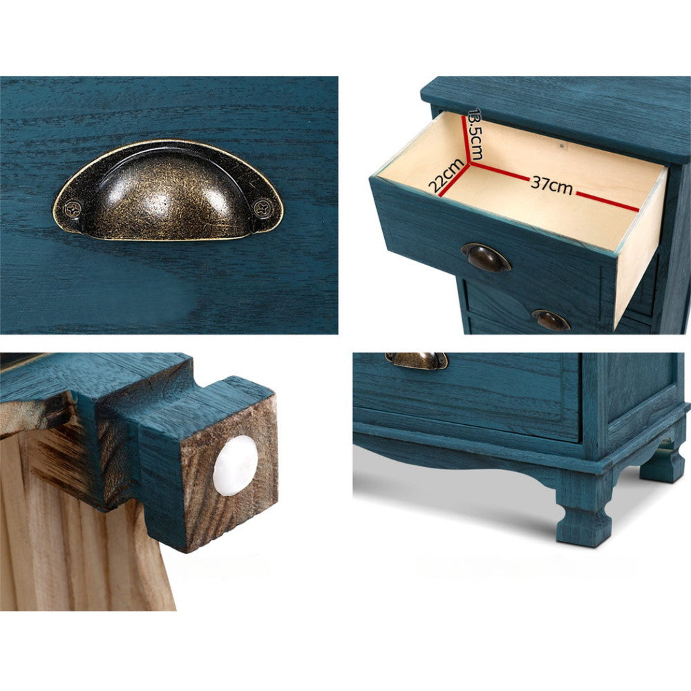Bedside Tables Drawers Side Table Cabinet Vintage Blue Storage Nightstand