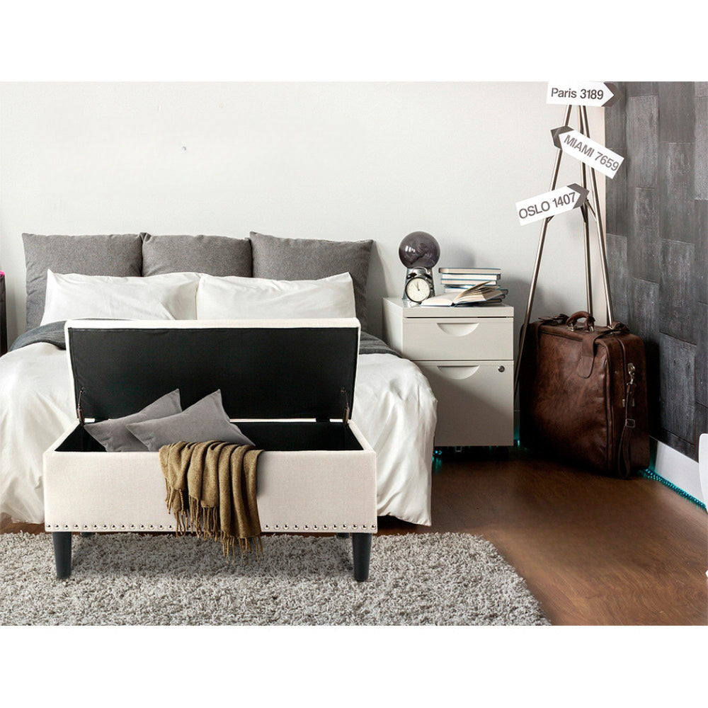 Storage Ottoman Blanket Box Fabric Chest Footstool Foot Stool Bench Taupe
