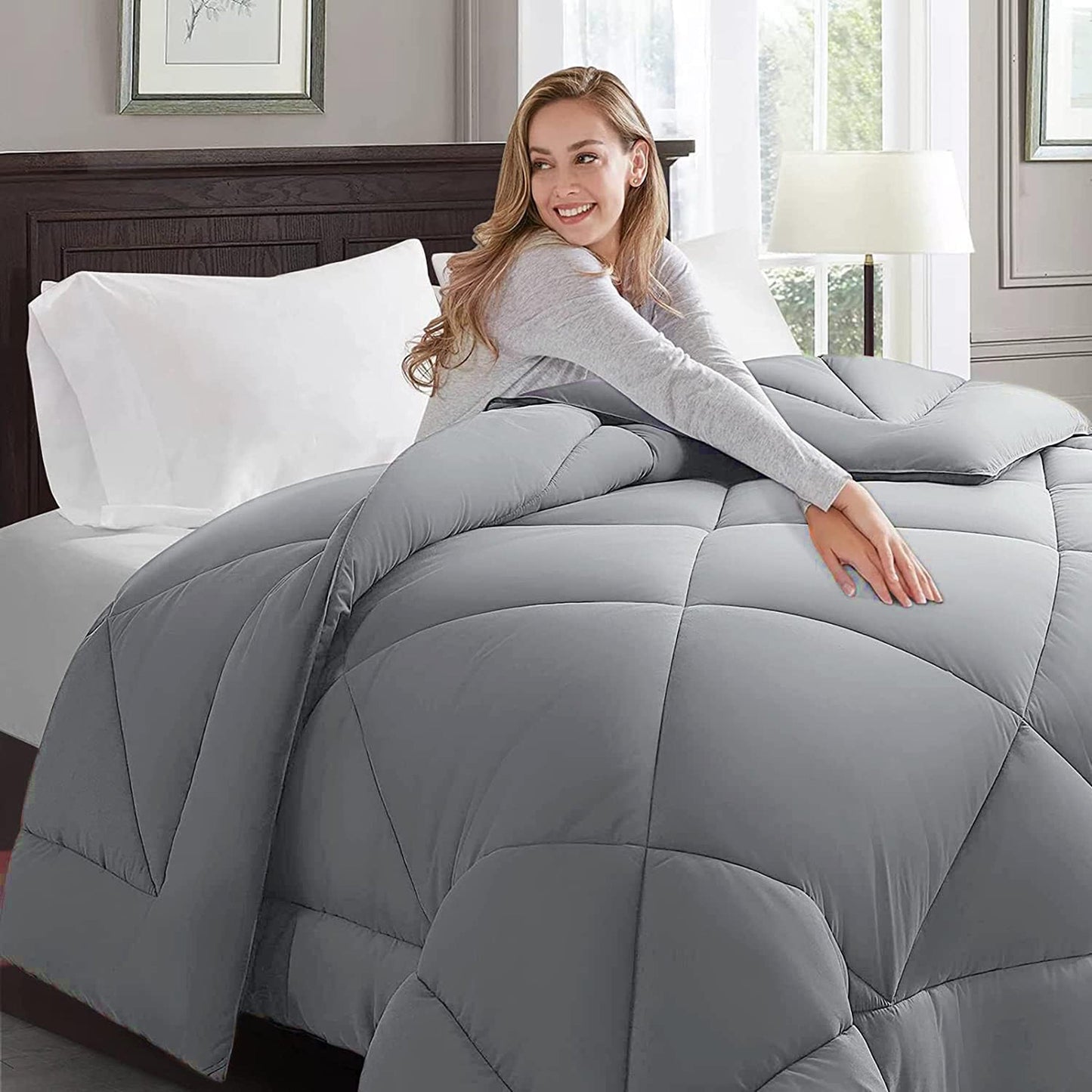 Warm and Cooling Microfibre Comforter Bedding Set - Light Grey