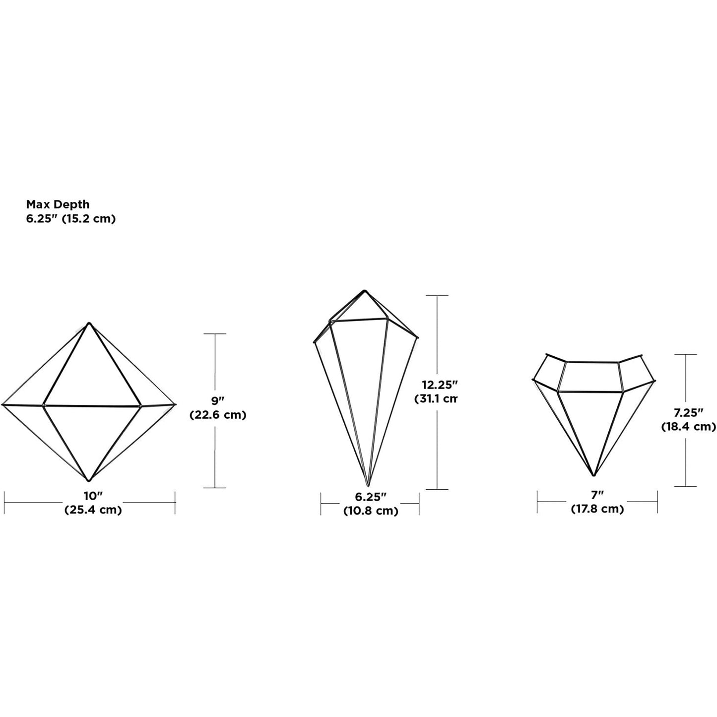 Geometric Sculptures Modern Metallic Wire Shapes Wall Decor Set of 6 - Black