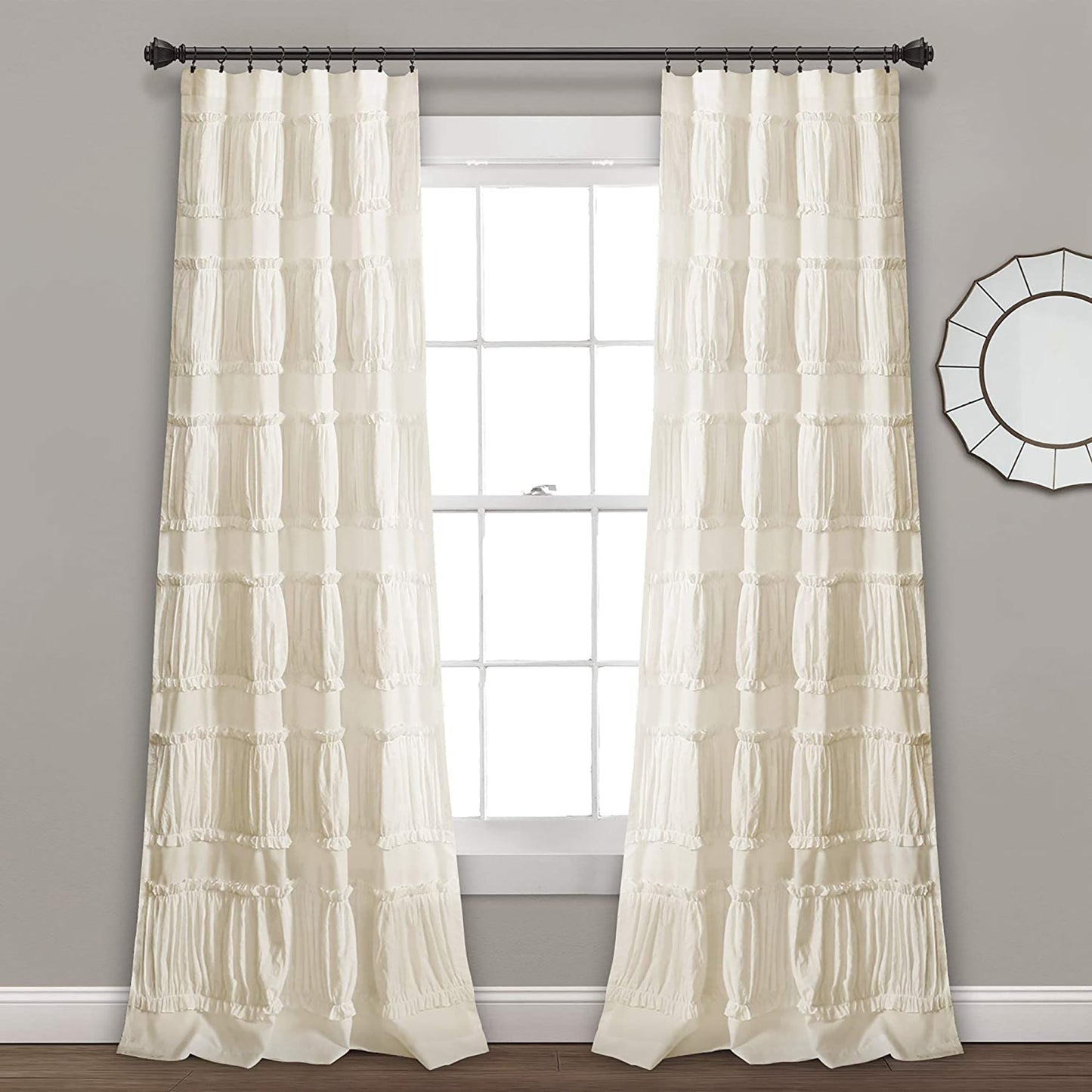 Elegant Ruffle Window Curtain Panel Pair 84x42 - Ivory