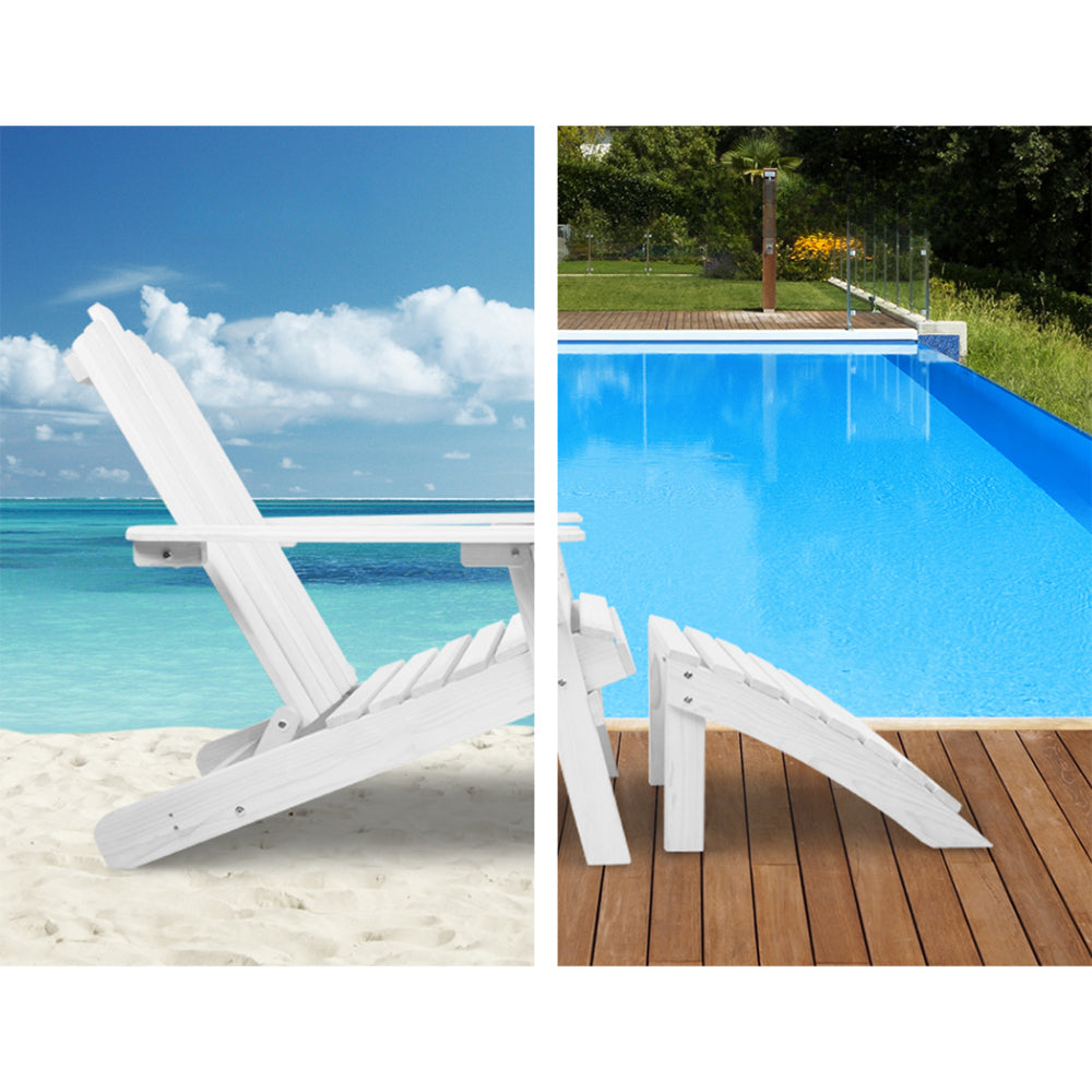 Outdoor Sun Lounge Beach Wooden Adirondack Patio Chair Table - White