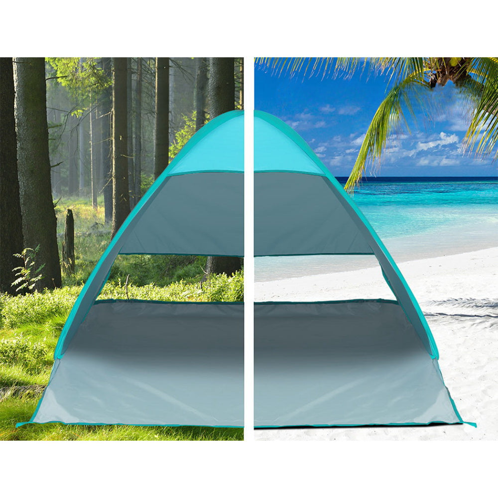 Pop Up Beach Tent Camping Hiking Shade Shelter Blue - Fits 3 Person