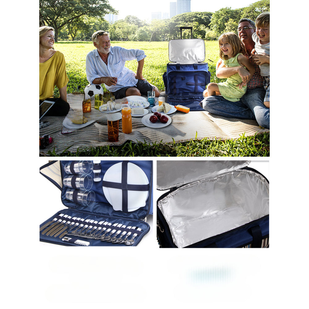 6 Person Picnic Basket Set Picnic Bag Cooler Wheels Insulated Bag