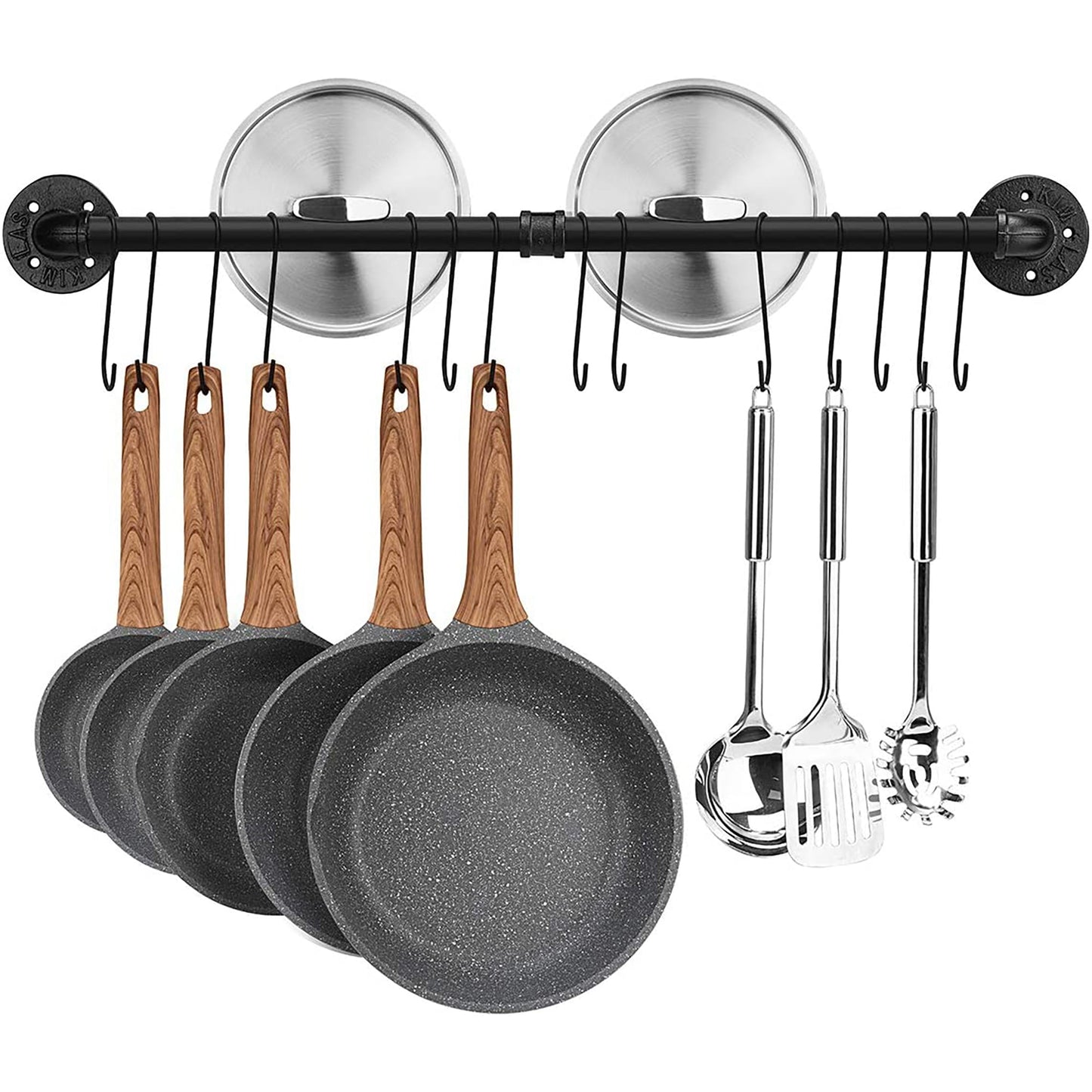 Kitchen Wall Mounted Detachable Organizer Hanging Rail with 14 Hooks 80 cm - Black