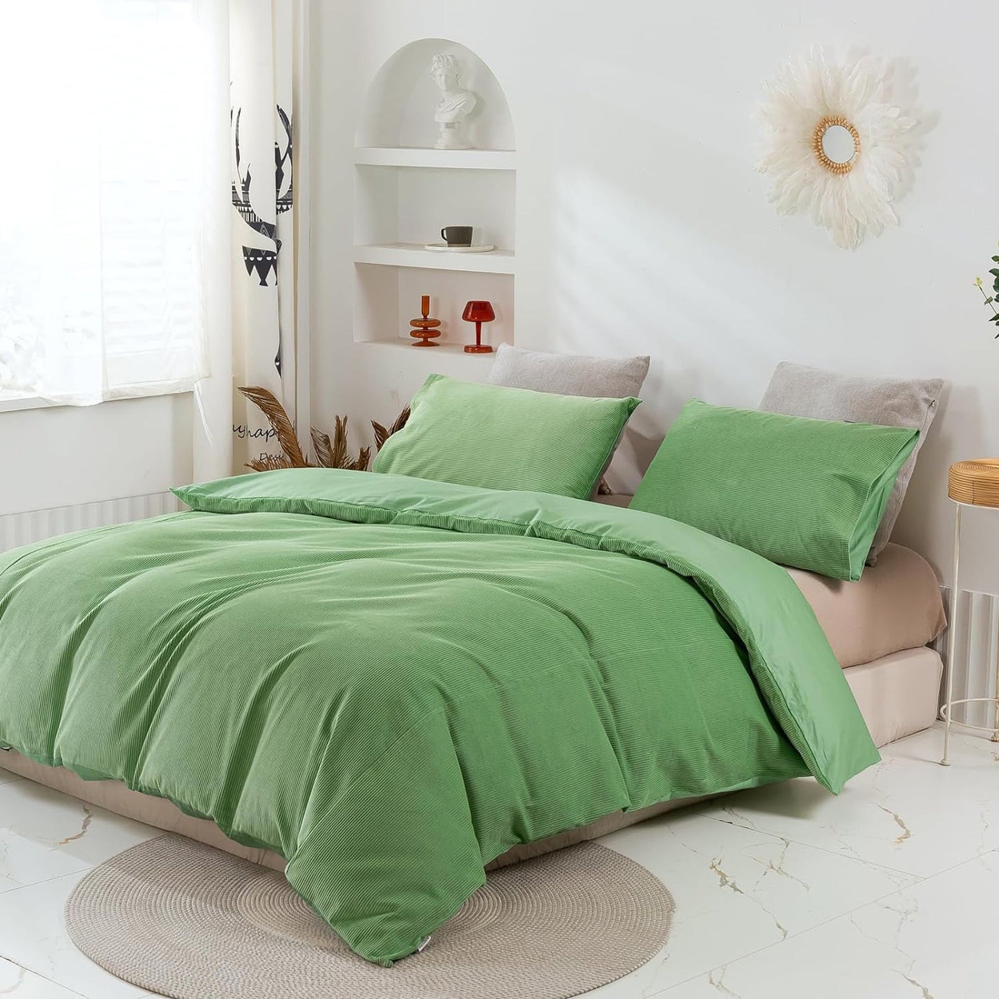 100% Soft Comfortable Cotton Corduroy Durable Doona Quilt Cover Set - Jade