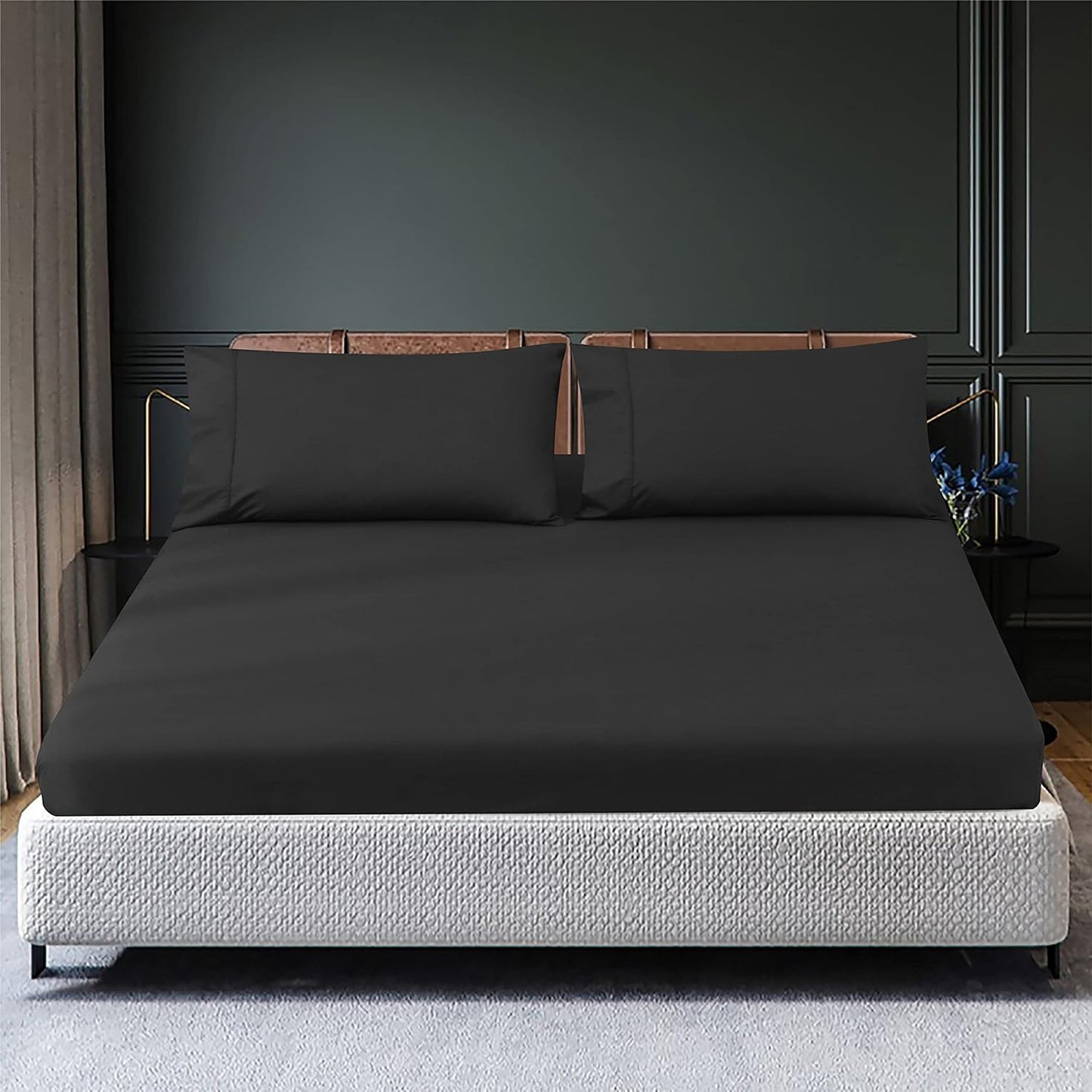 300 Thread Count Sheet Set 50% Cotton 50% Polyester Bed Sheet Set - Black