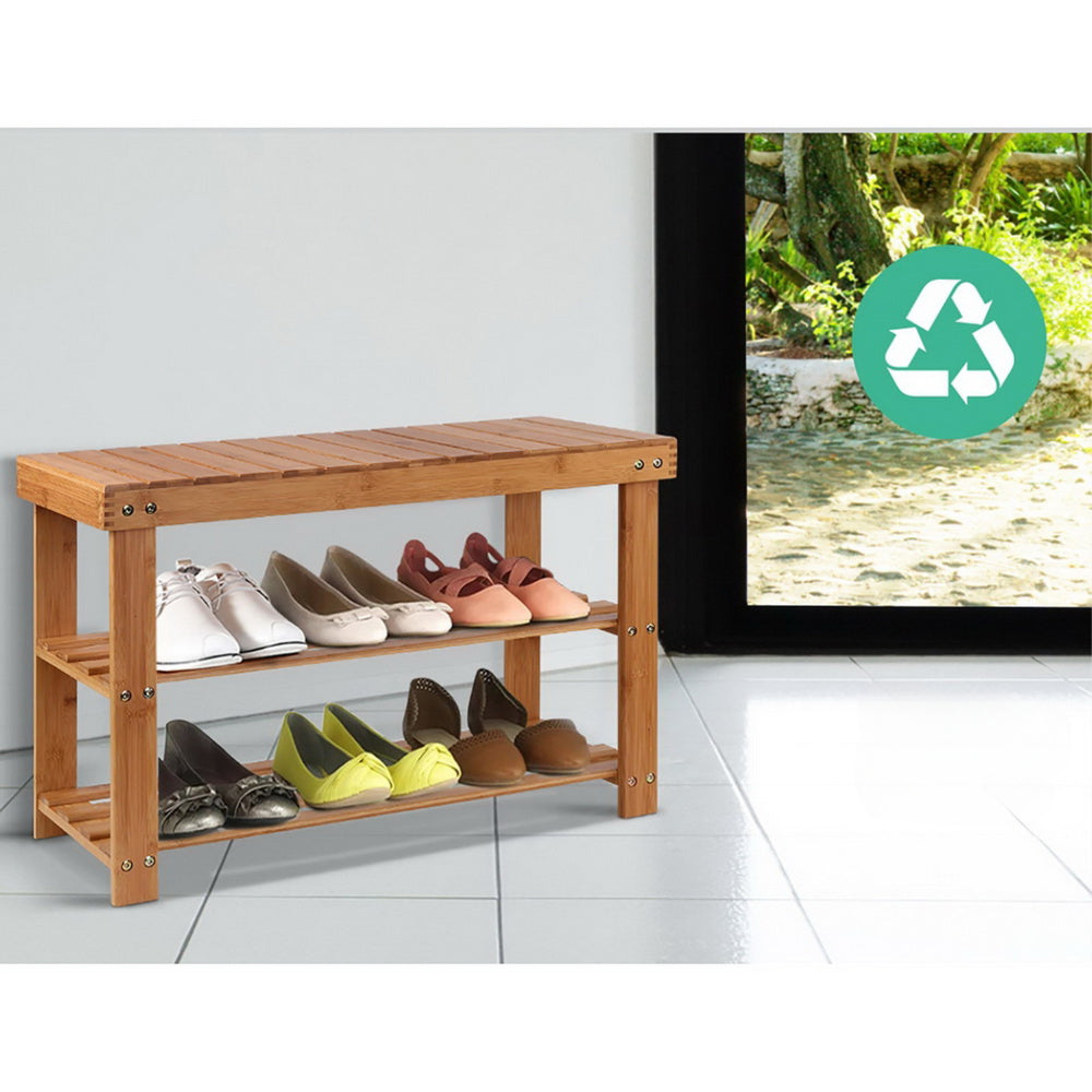 Bamboo Shoe Rack Wooden Seat Bench Organiser Shelf Stool