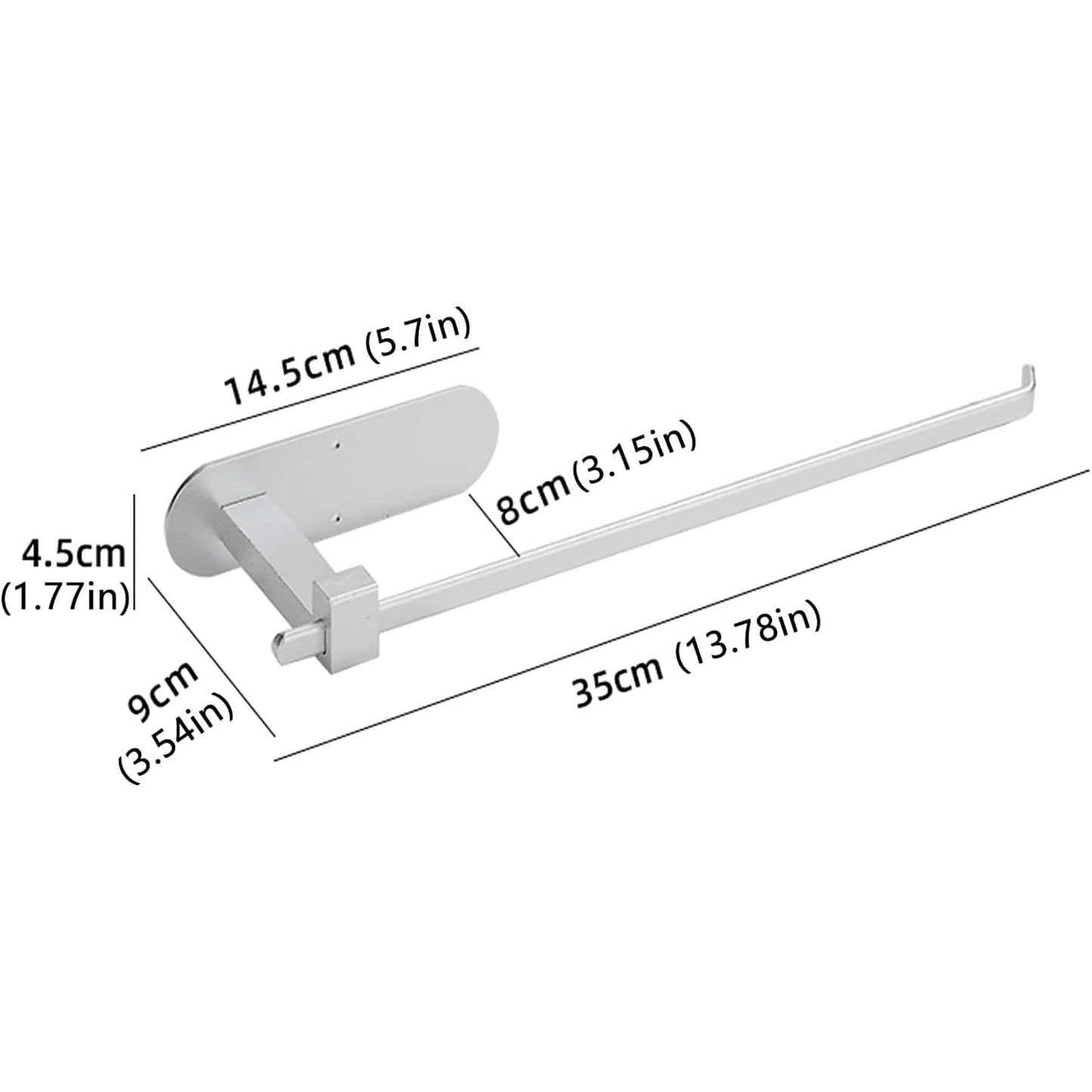 Aluminum Paper Tower Holder Self Adhesive or Drilling 13.78 Inch - Pure Silver