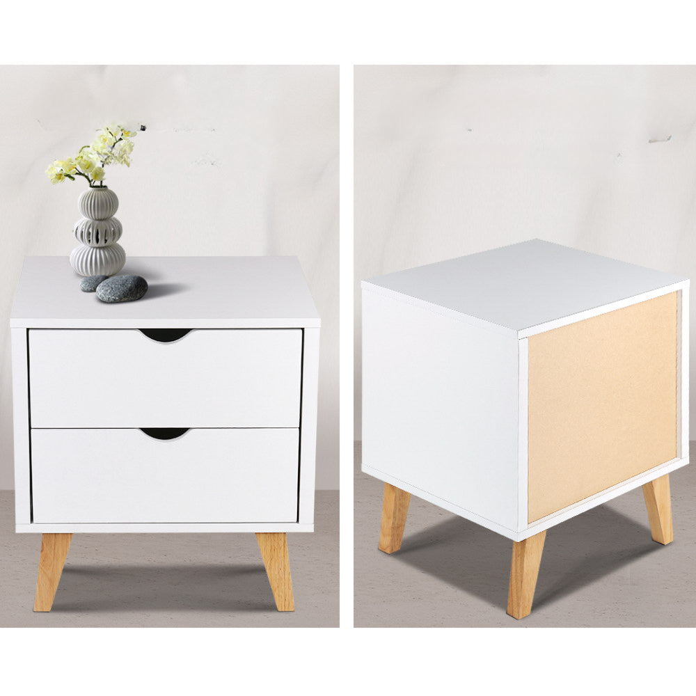 2 Drawer Wooden Bedside Tables - White