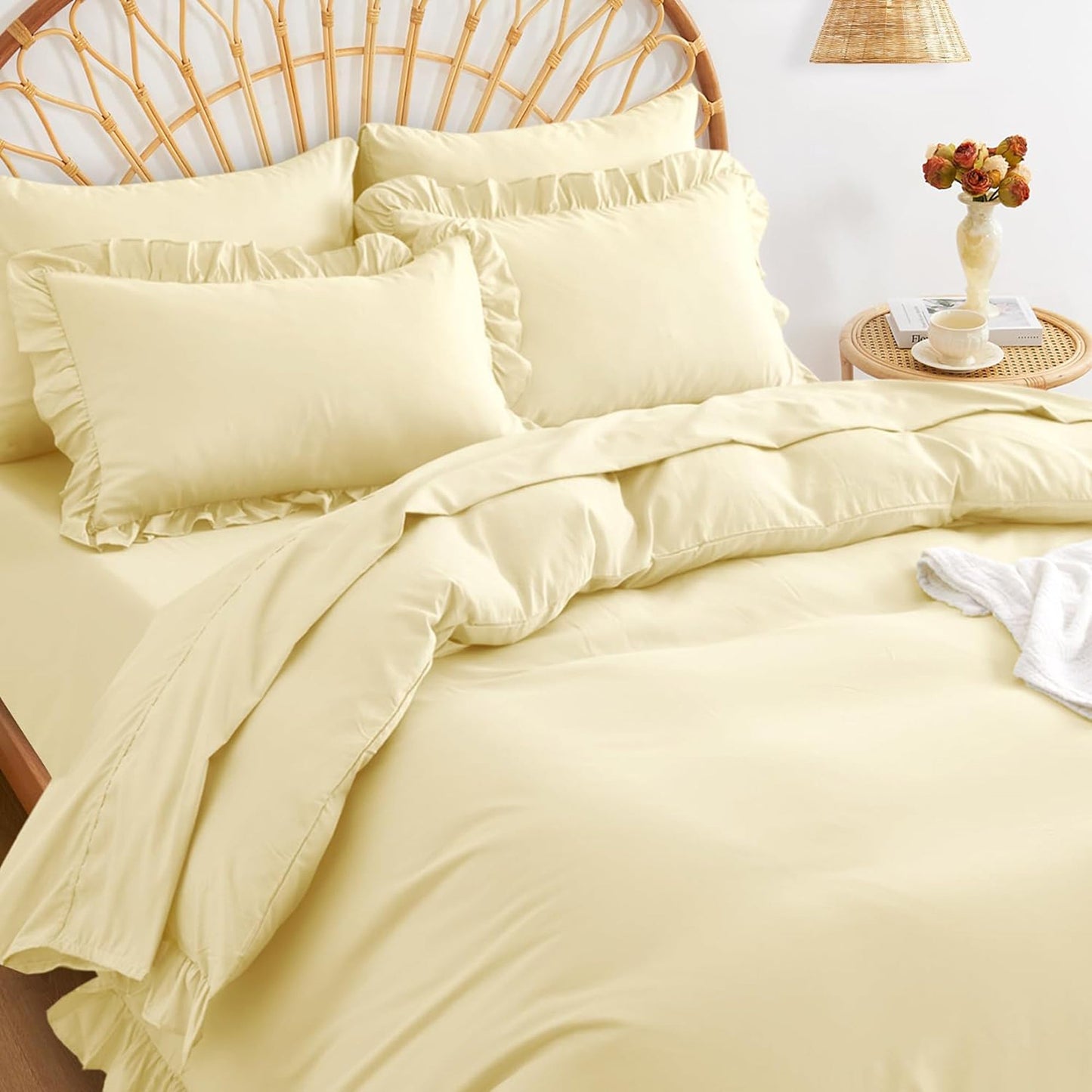 1000TC Ultra Soft Microfiber Duvet Doona Cover Quilt Cover Set - Ruffle Cream