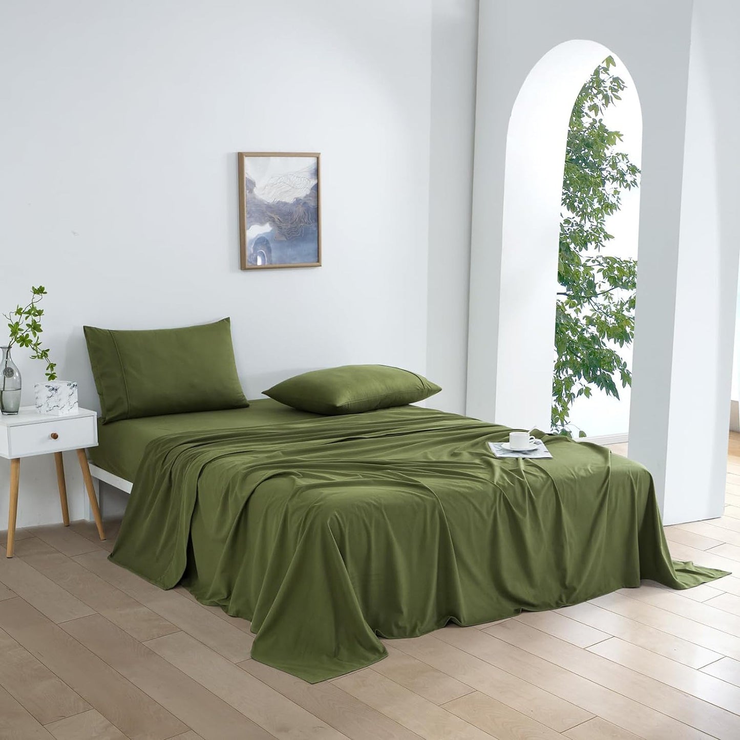 130 GSM Flannelette Soft Luxurious Micro Flannel Bed Sheet Set - Olive