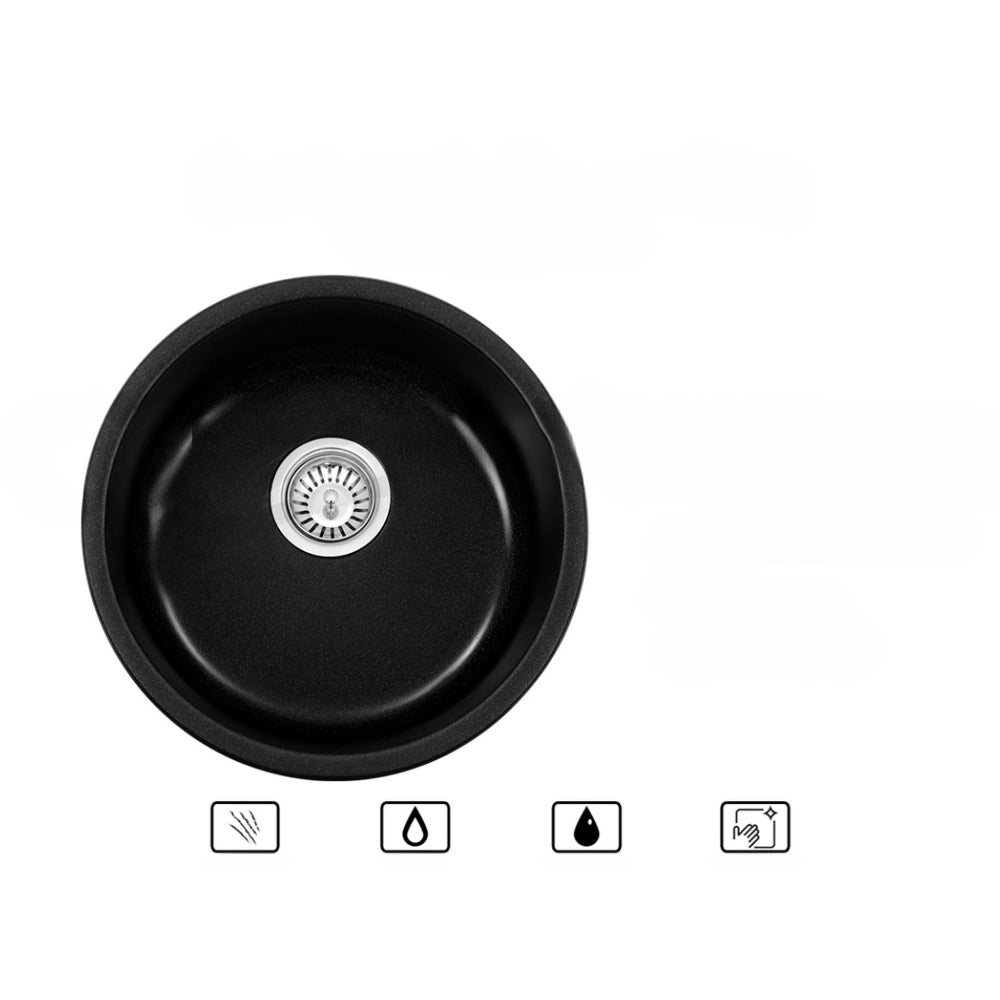 Stone Kitchen Sink Round 430MM Granite Under/Topmount Basin Bowl Laundry Black