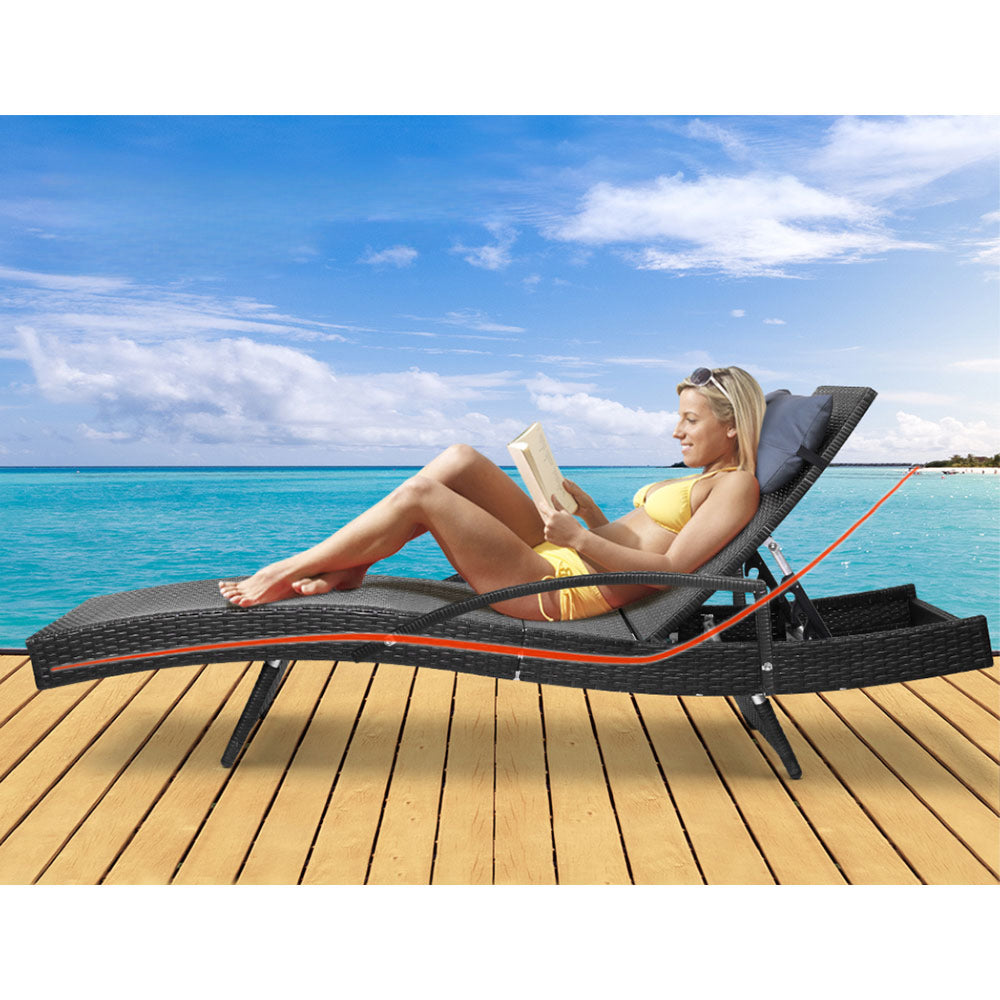 Outdoor Sun Lounge Furniture Day Bed Wicker Pillow Sofa Set - Grey Beige