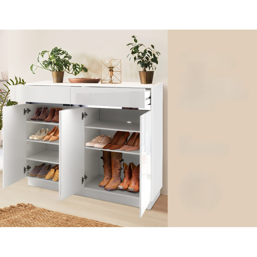 120cm Shoe Cabinet Shoes Storage Rack High Gloss Cupboard White Drawers