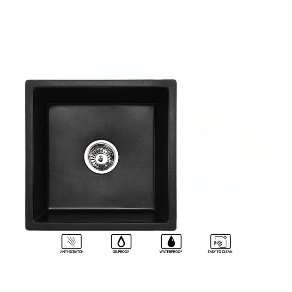 Stone Kitchen Sink 450X450MM Granite Under/Topmount Basin Bowl Laundry Black